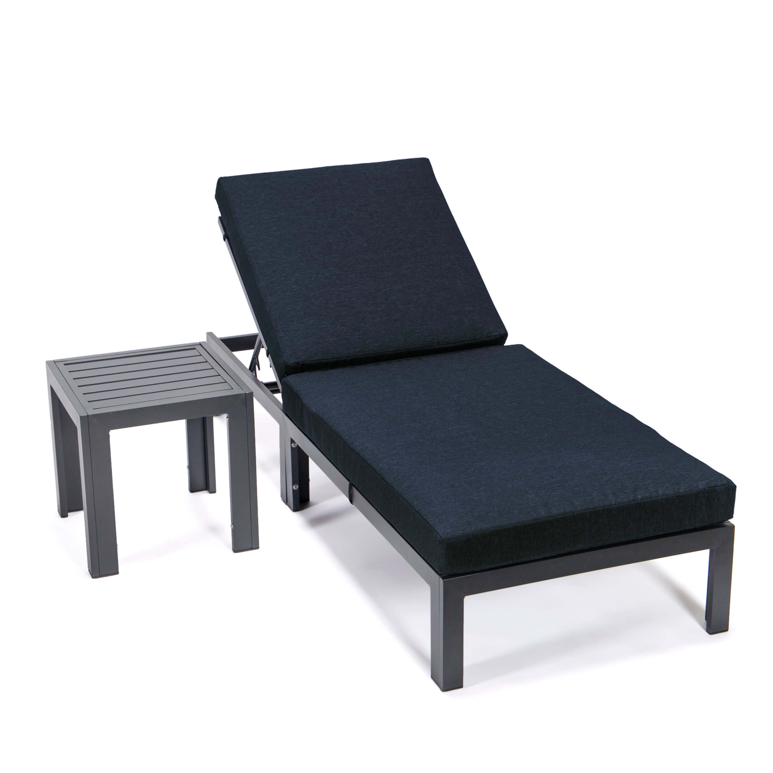 Chelsea Modern Aluminum Outdoor Chaise Lounge with Side Table & Cushions