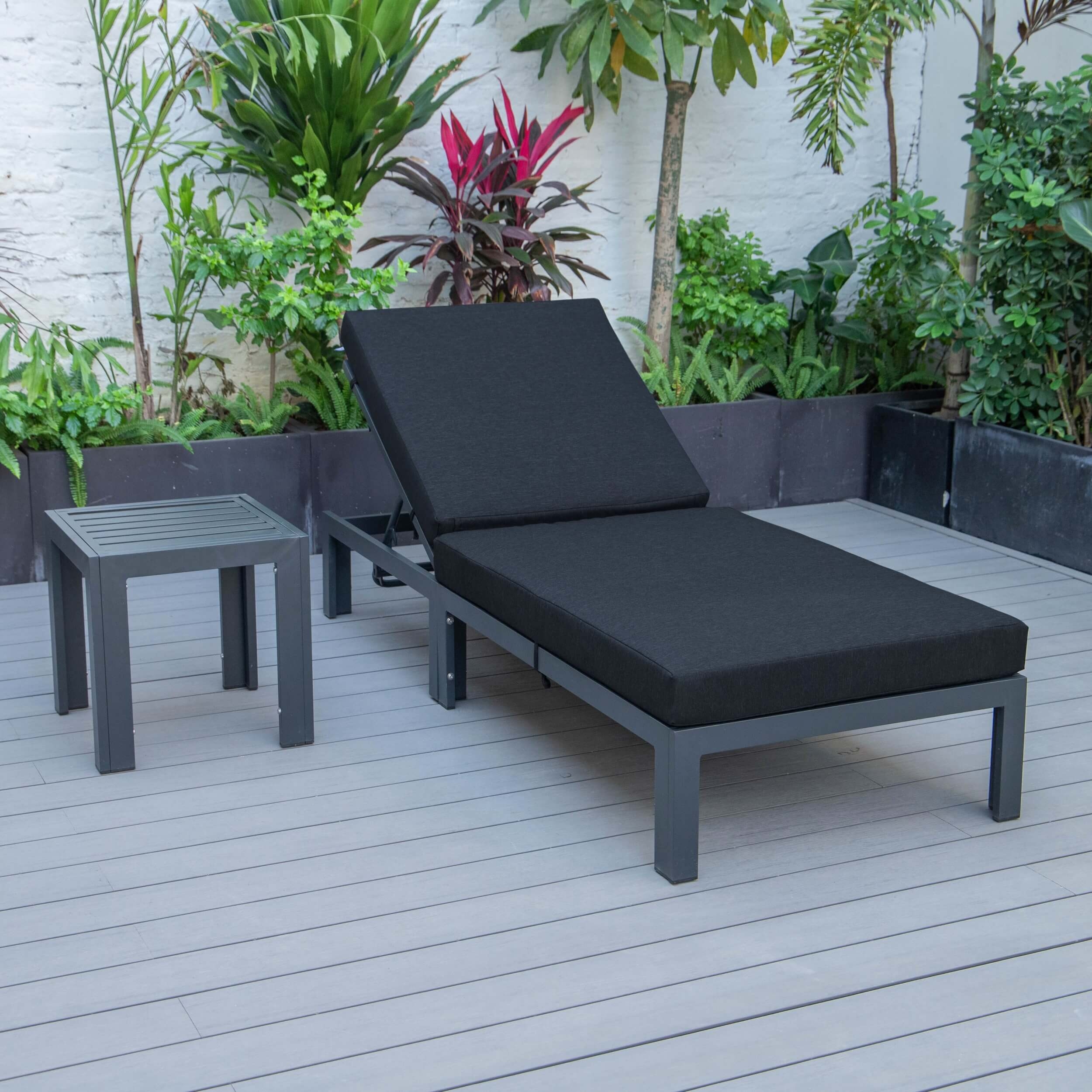 Chelsea Modern Aluminum Outdoor Chaise Lounge with Side Table & Cushions