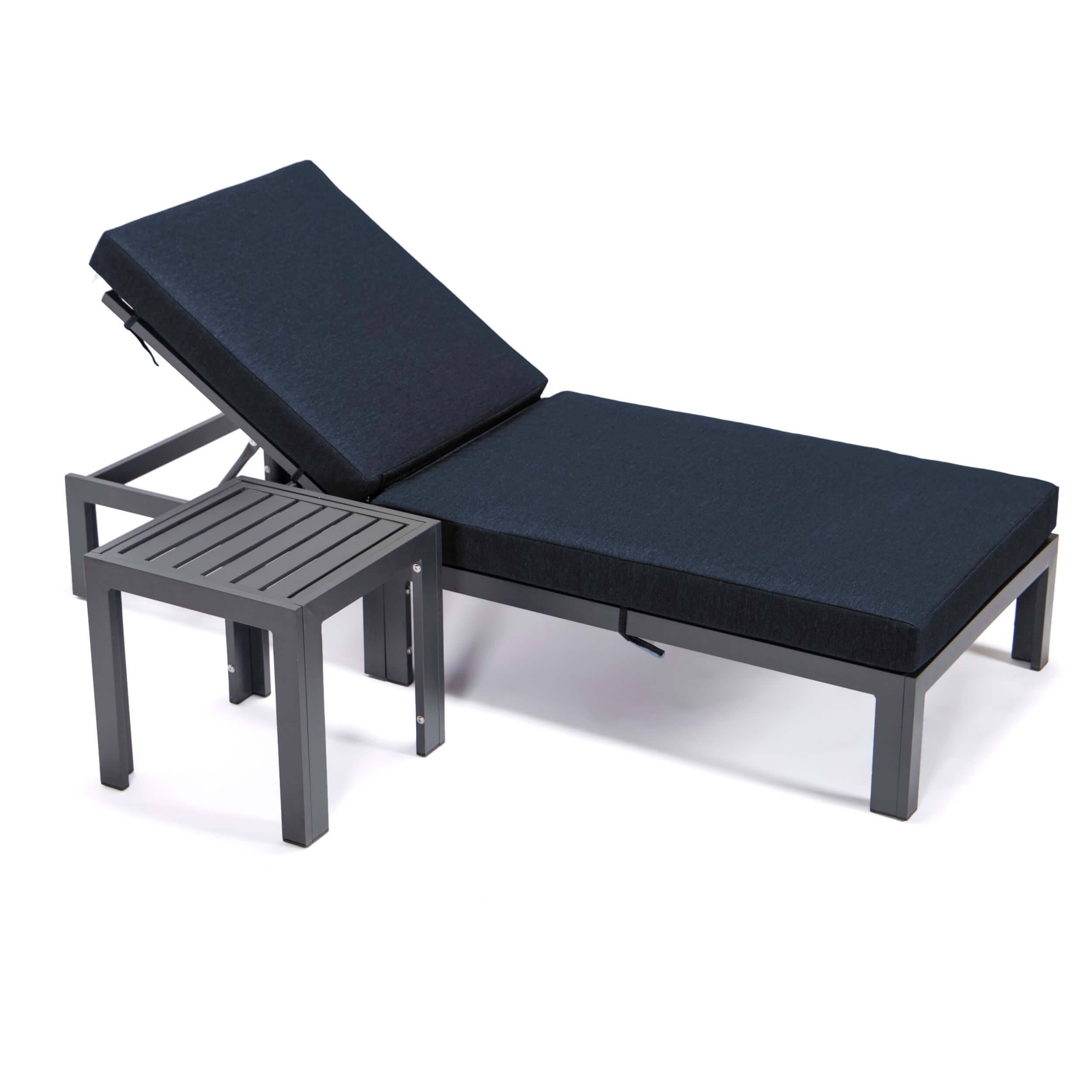 Chelsea Modern Aluminum Outdoor Chaise Lounge with Side Table & Cushions