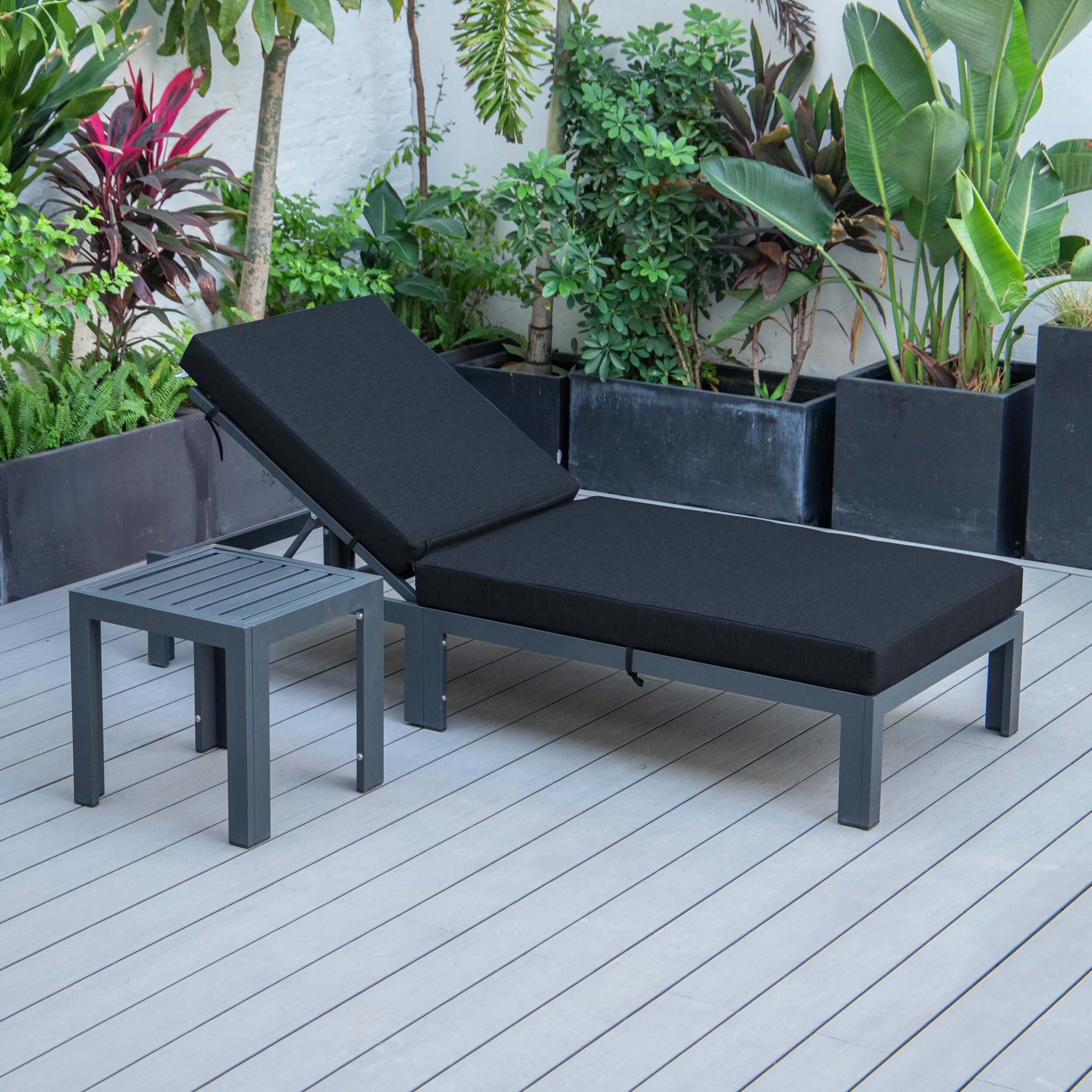 Chelsea Modern Aluminum Outdoor Chaise Lounge with Side Table & Cushions
