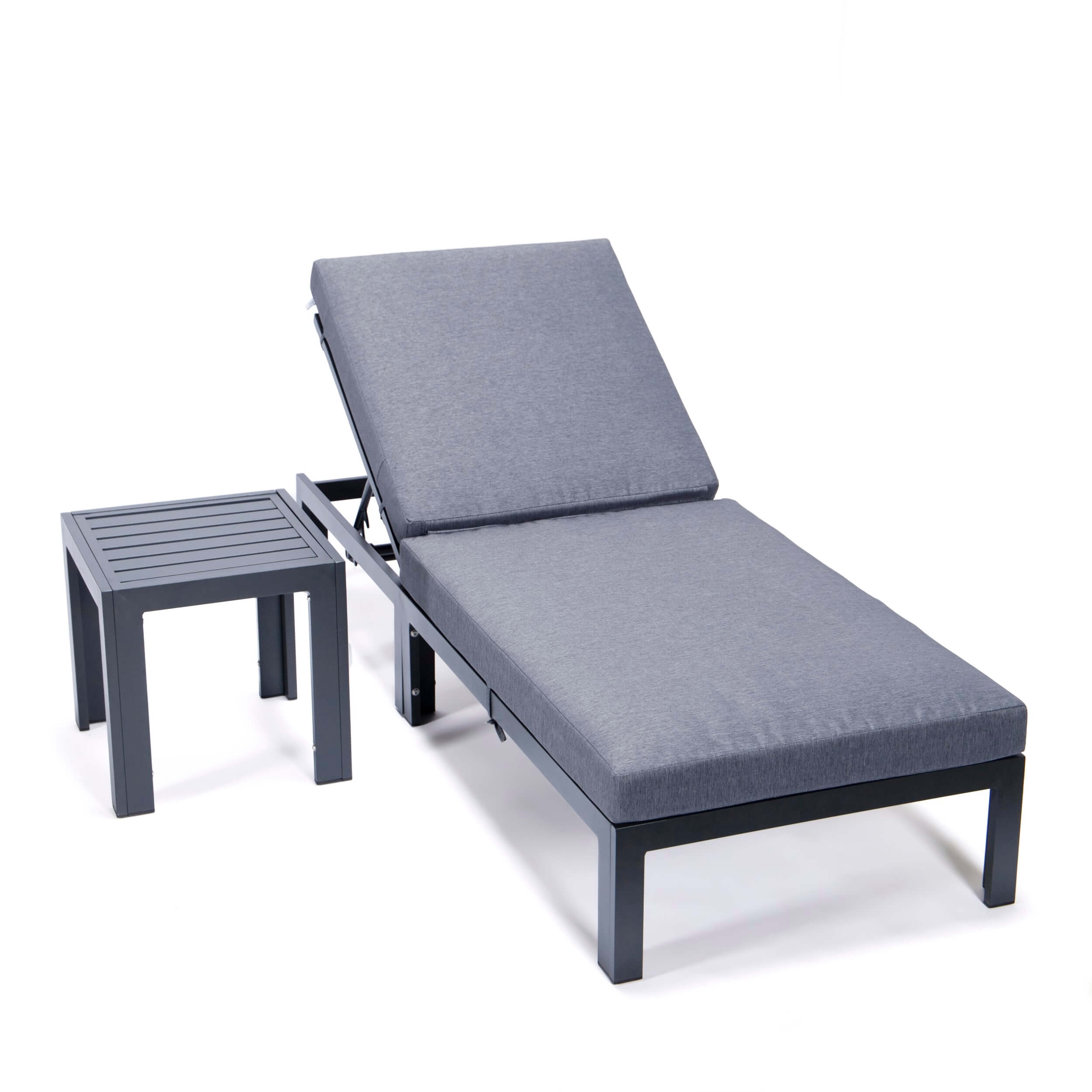 Chelsea Modern Aluminum Outdoor Chaise Lounge with Side Table & Cushions