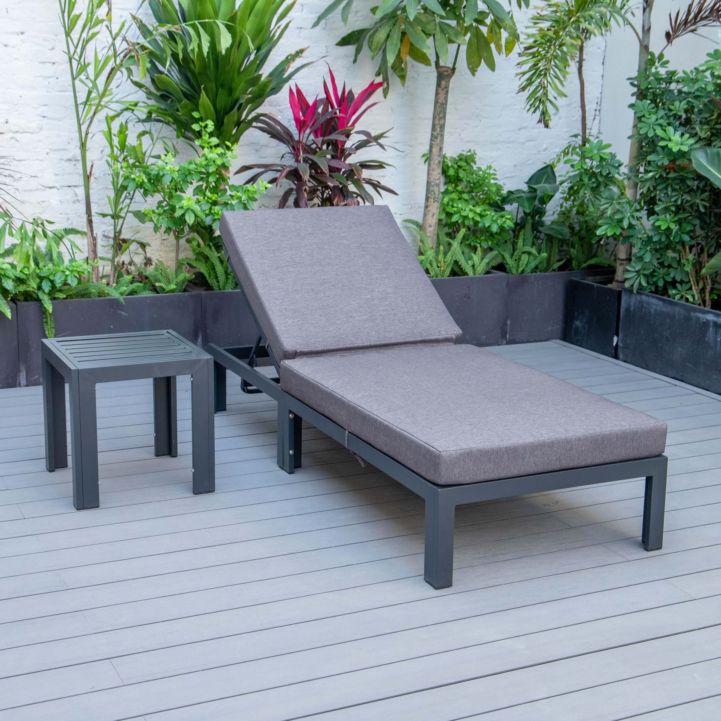Chelsea Modern Aluminum Outdoor Chaise Lounge with Side Table & Cushions