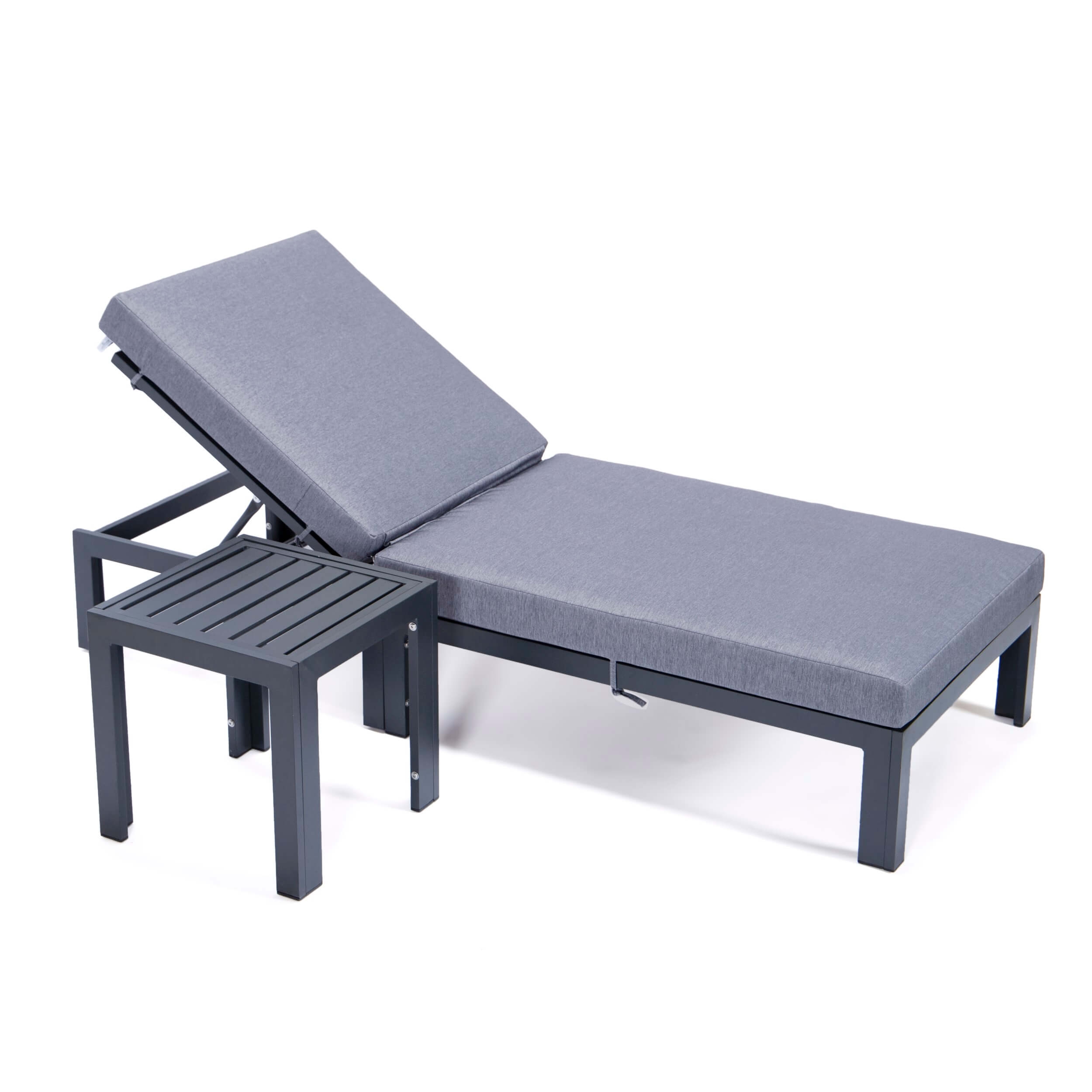 Chelsea Modern Aluminum Outdoor Chaise Lounge with Side Table & Cushions