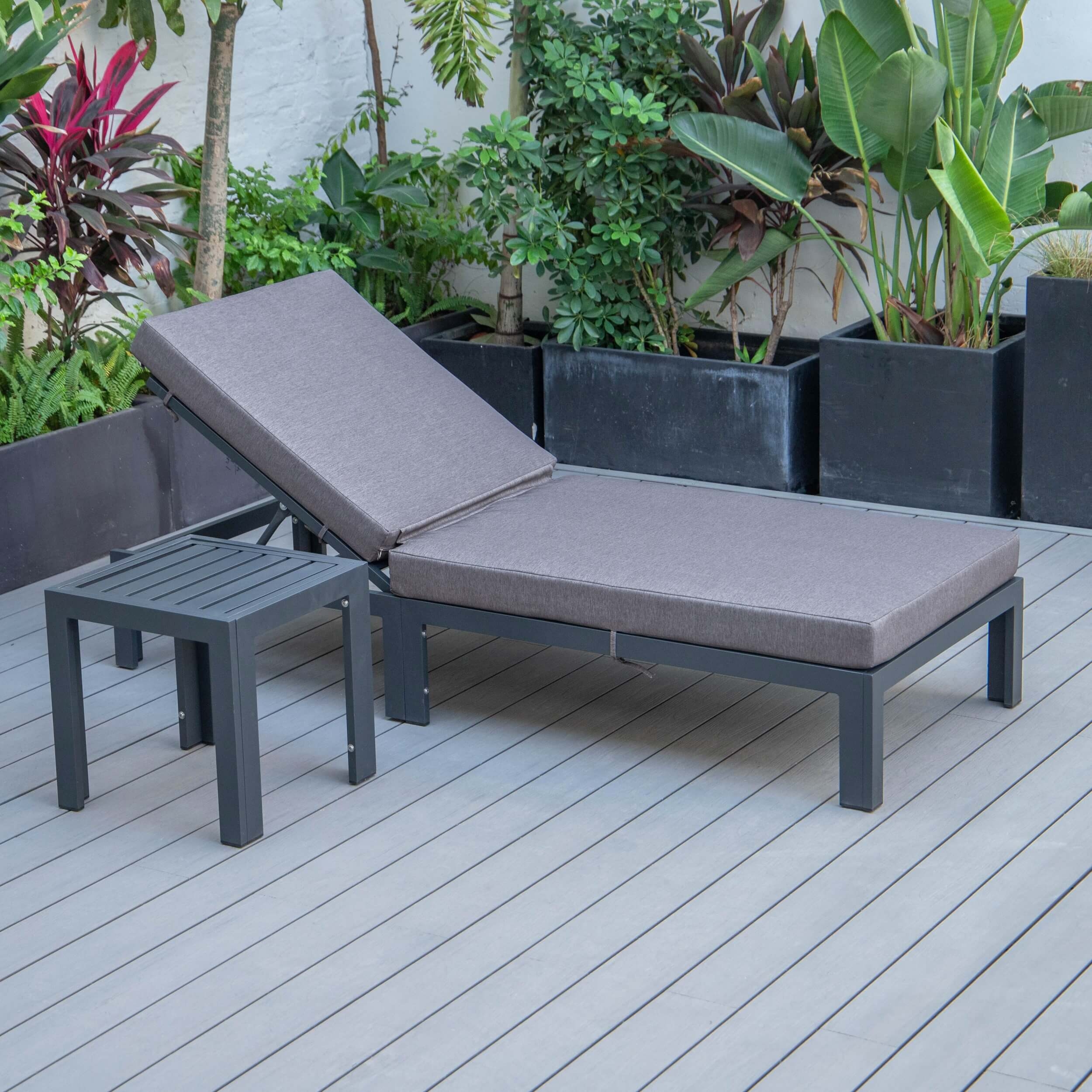 Chelsea Modern Aluminum Outdoor Chaise Lounge with Side Table & Cushions