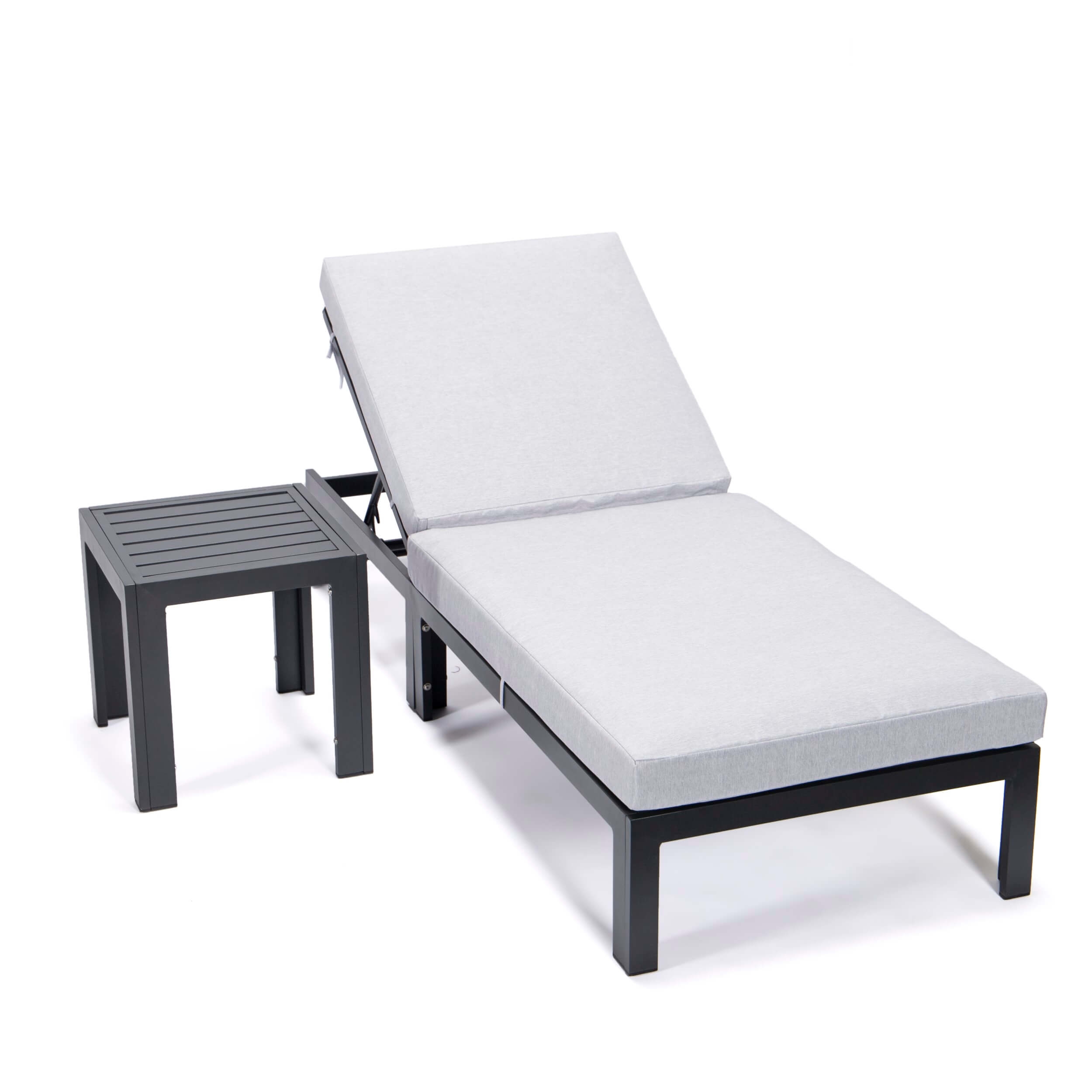Chelsea Modern Aluminum Outdoor Chaise Lounge with Side Table & Cushions