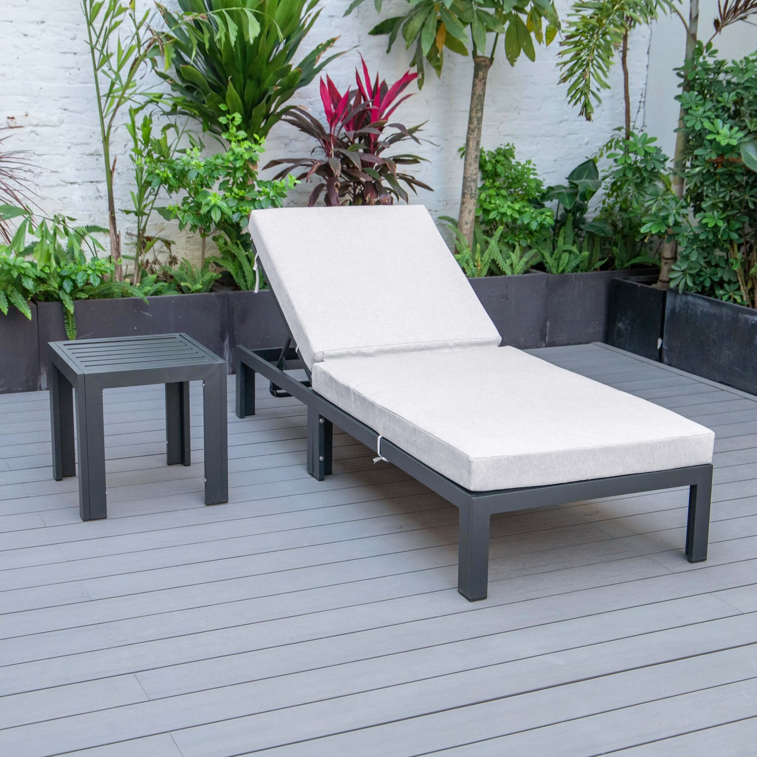 Chelsea Modern Aluminum Outdoor Chaise Lounge with Side Table & Cushions
