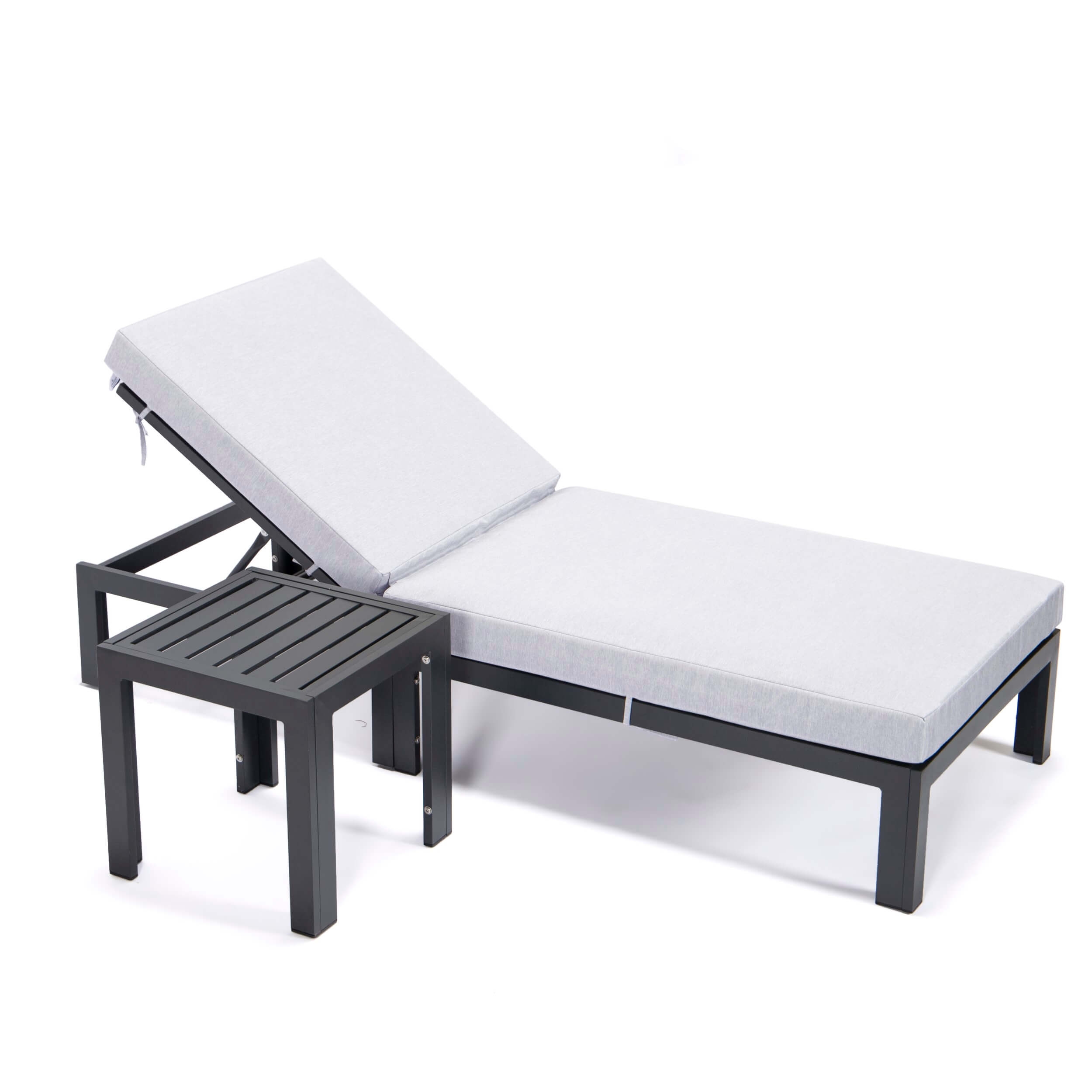Chelsea Modern Aluminum Outdoor Chaise Lounge with Side Table & Cushions