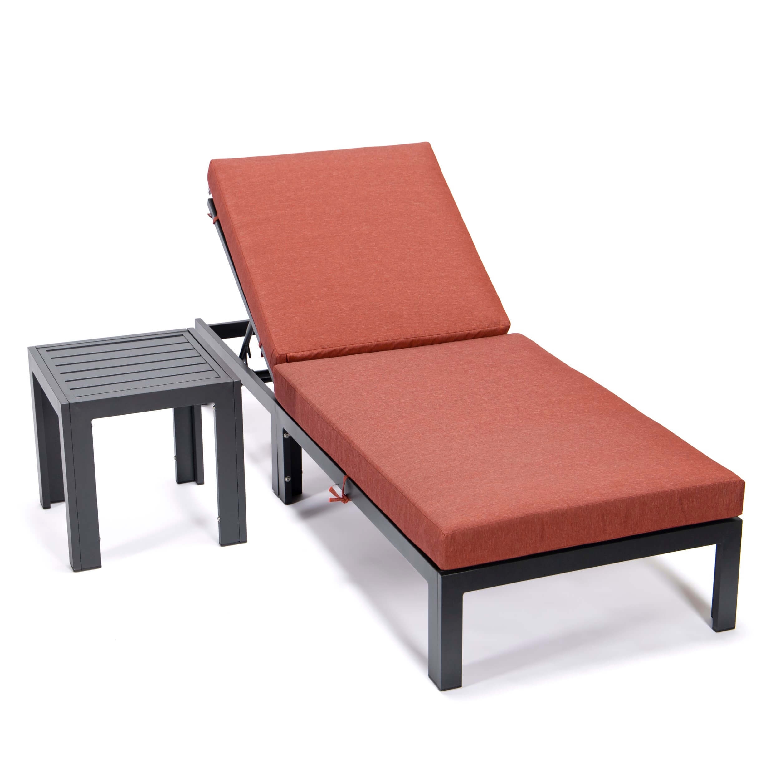 Chelsea Modern Aluminum Outdoor Chaise Lounge with Side Table & Cushions