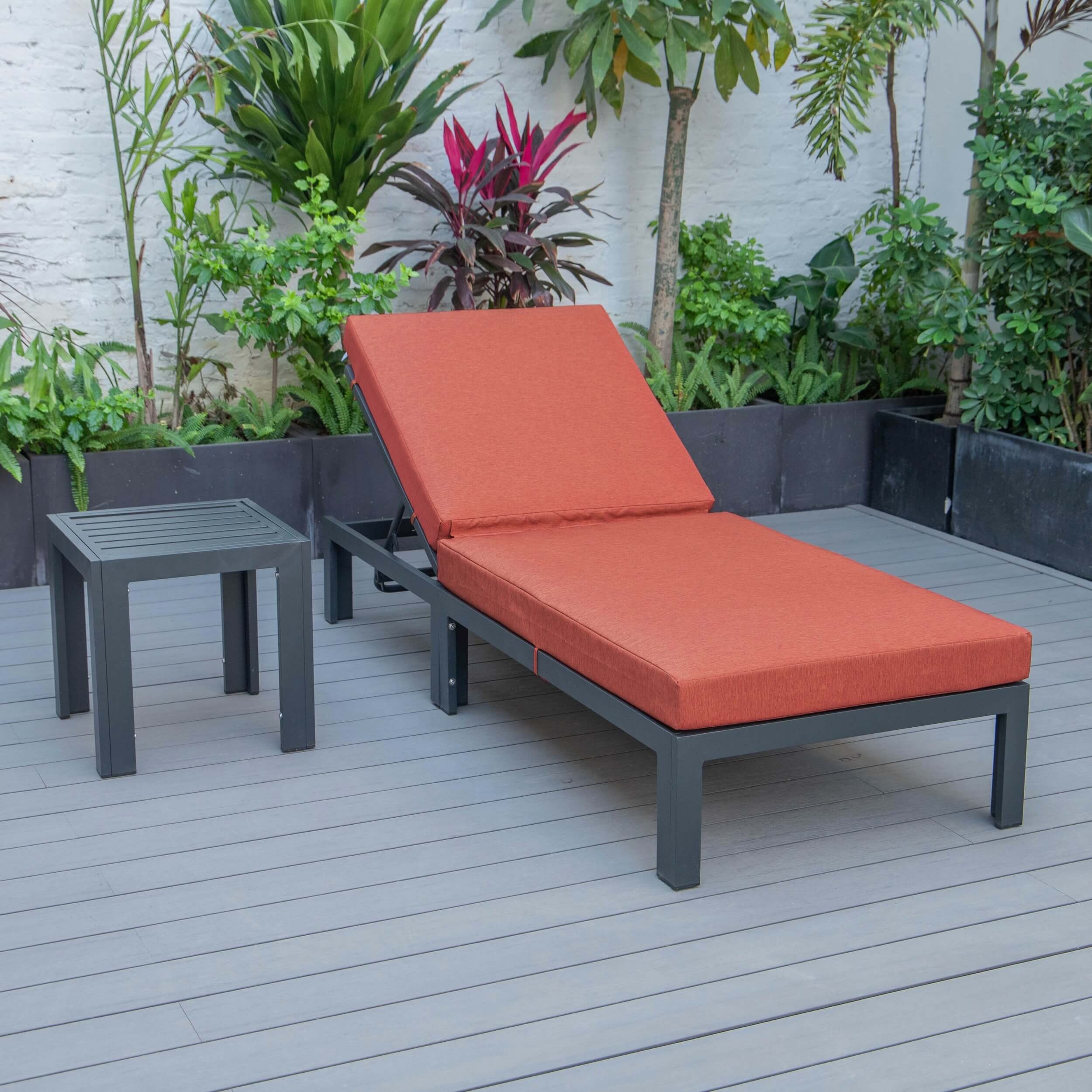 Chelsea Modern Aluminum Outdoor Chaise Lounge with Side Table & Cushions