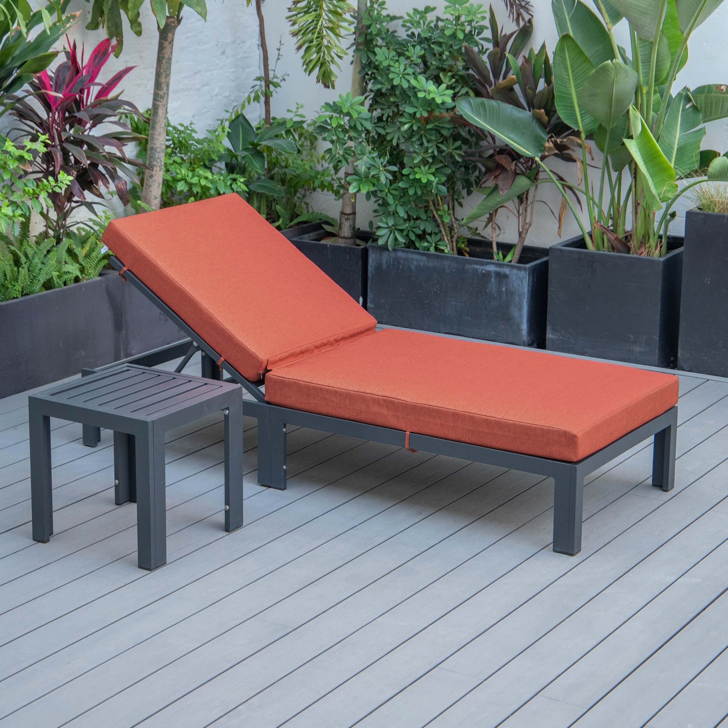Chelsea Modern Aluminum Outdoor Chaise Lounge with Side Table & Cushions
