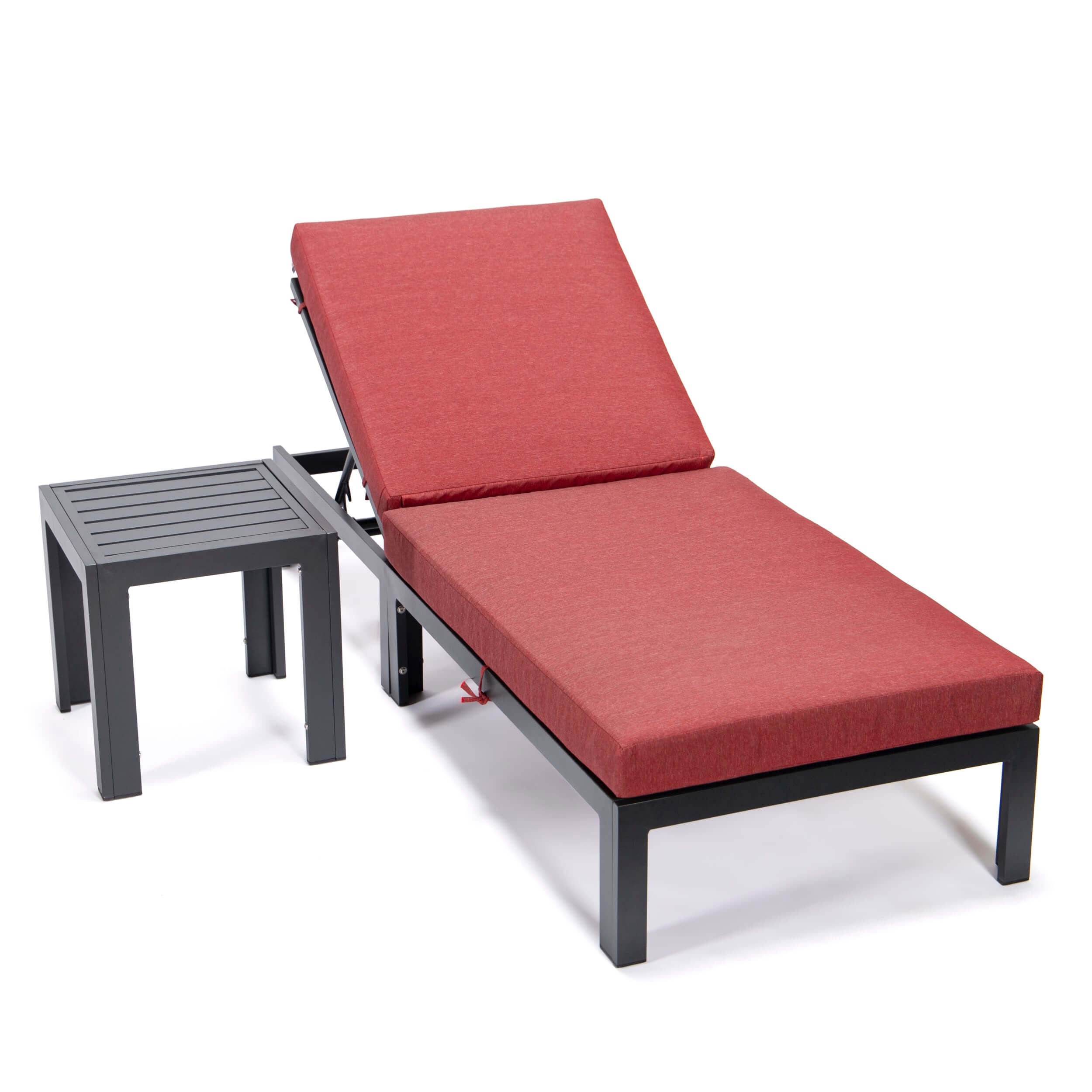 Chelsea Modern Aluminum Outdoor Chaise Lounge with Side Table & Cushions