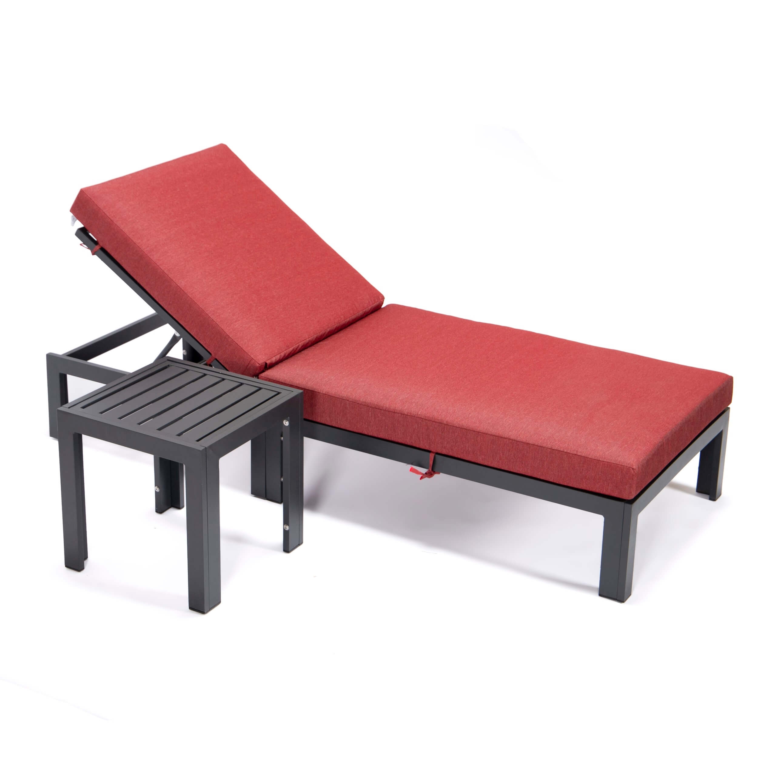 Chelsea Modern Aluminum Outdoor Chaise Lounge with Side Table & Cushions