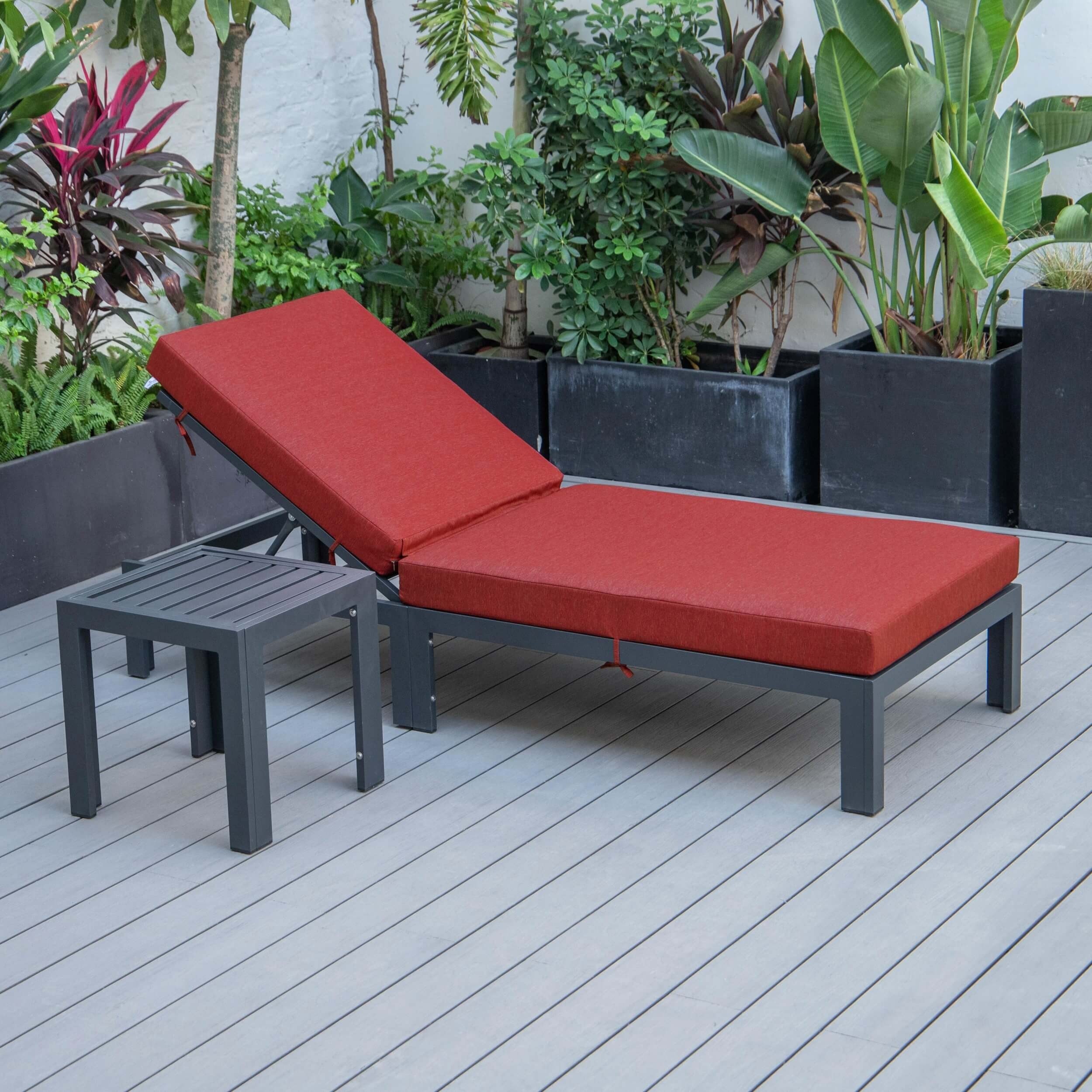 Chelsea Modern Aluminum Outdoor Chaise Lounge with Side Table & Cushions