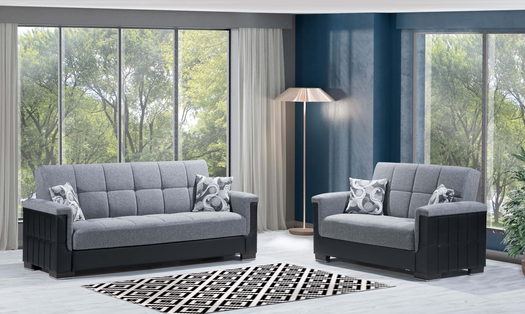 Armada Pro Fabric/PU Convertible Living Room Set