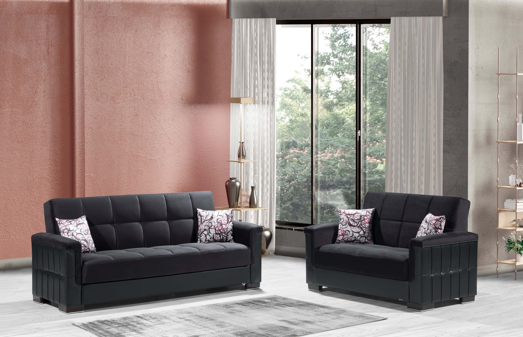 Armada Pro Fabric/PU Convertible Living Room Set