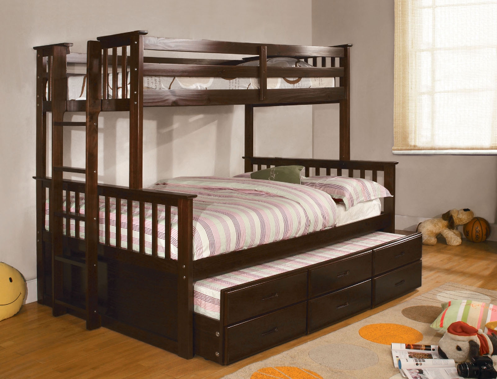University Wood Bunk Bed w/Trundle, Twin/Full Size