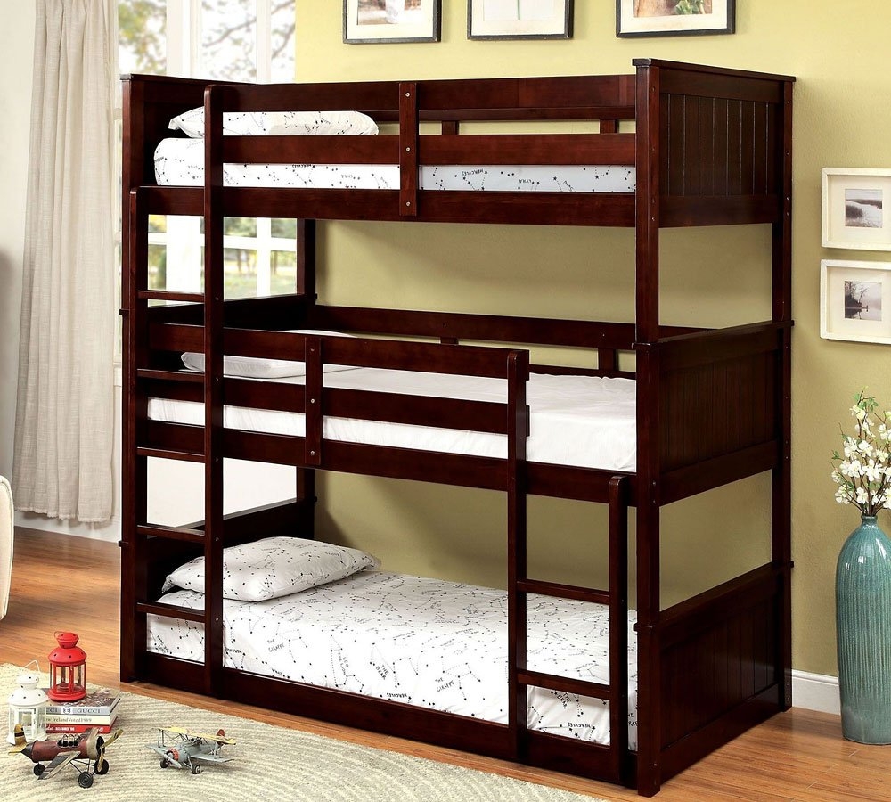 Therese Wood Triple Decker Bunk Bed, Twin Size