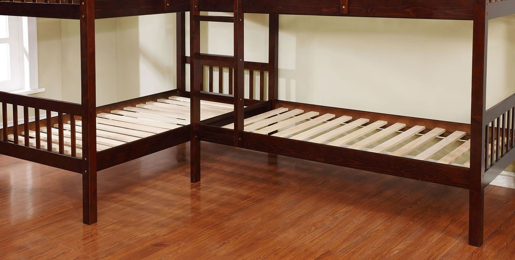 Marquette Wood L-Shaped Quadruple Bunk Bed, Twin Size