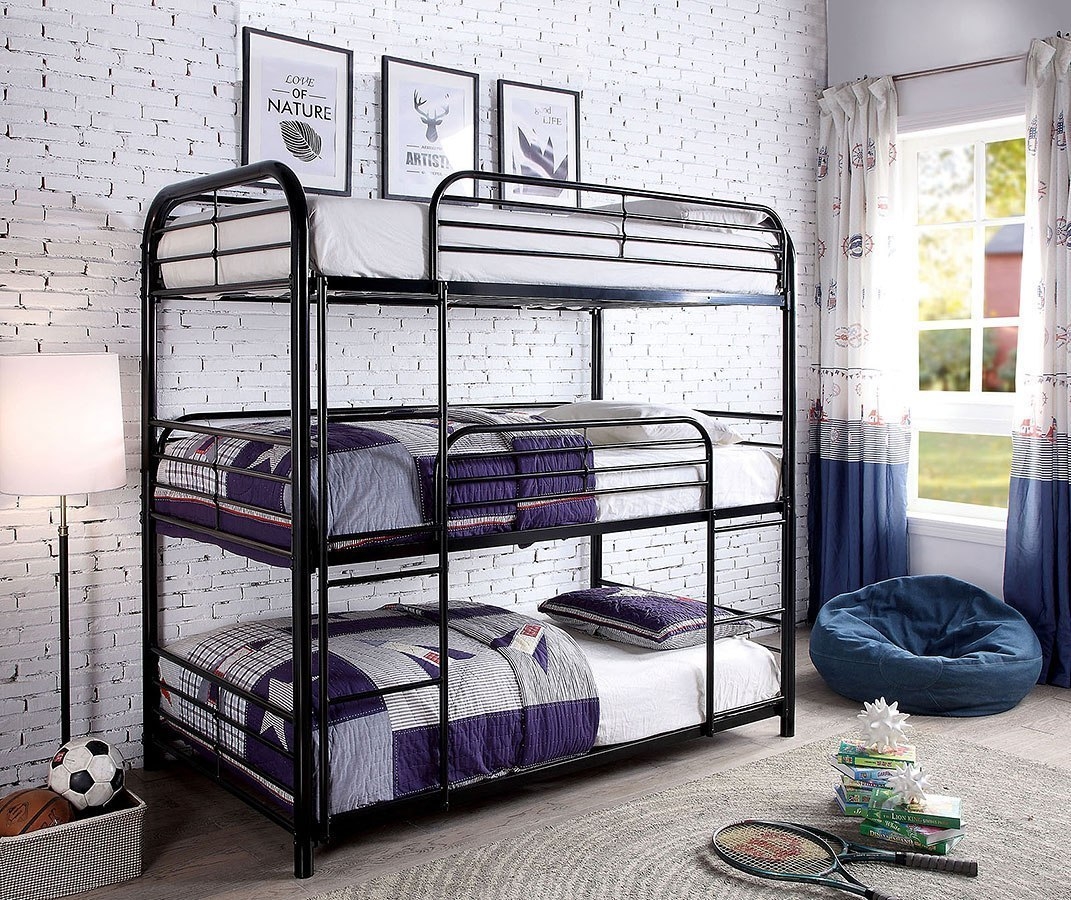 Opal Metal Triple Decker Bunk Bed, Twin Size