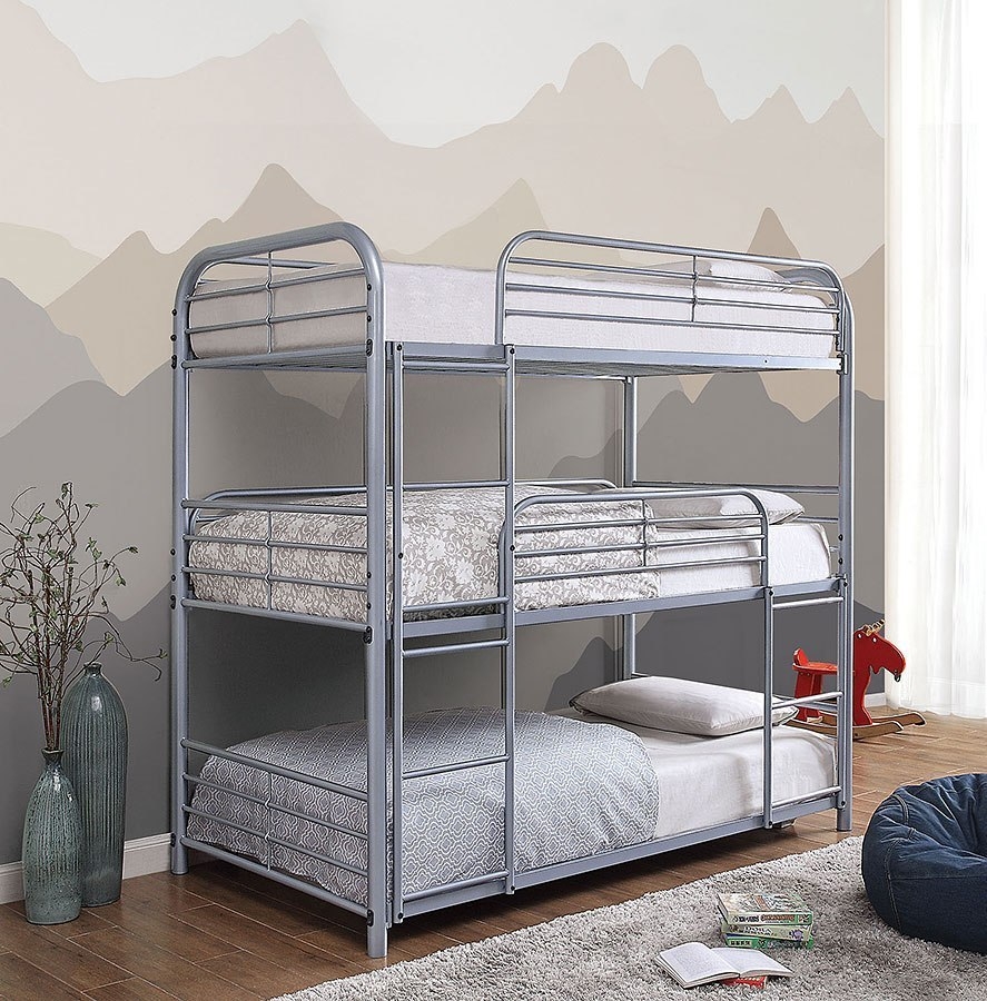 Opal Metal Triple Decker Bunk Bed, Twin Size