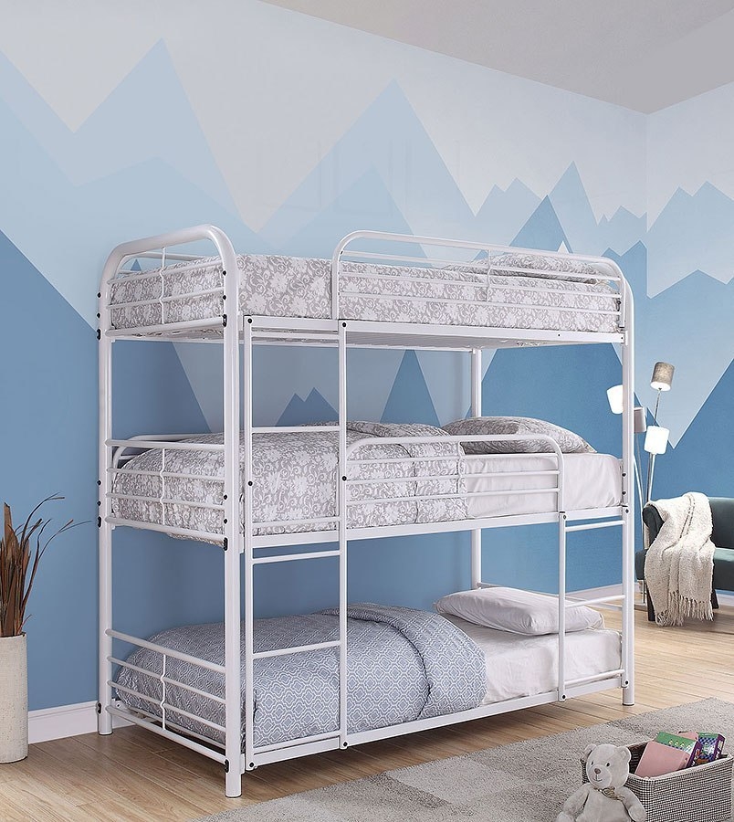 Opal Metal Triple Decker Bunk Bed, Twin Size