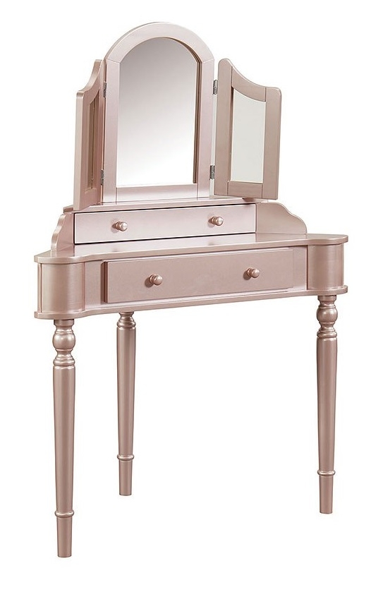 Kasey Wood Storage Corner Vanity Dresser w/2 Drawers, Mirror & Stool
