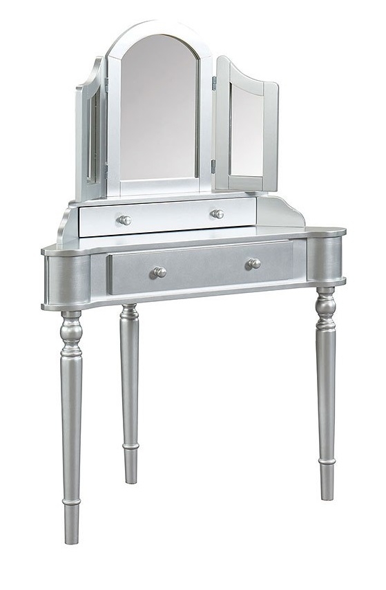 Kasey Wood Storage Corner Vanity Dresser w/2 Drawers, Mirror & Stool