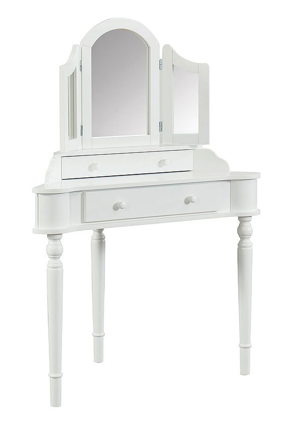 Kasey Wood Storage Corner Vanity Dresser w/2 Drawers, Mirror & Stool