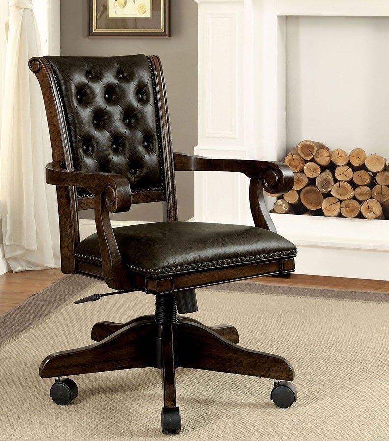Kalia Leatherette/Wood Tufted Adjustable Arm Chair w/Casters