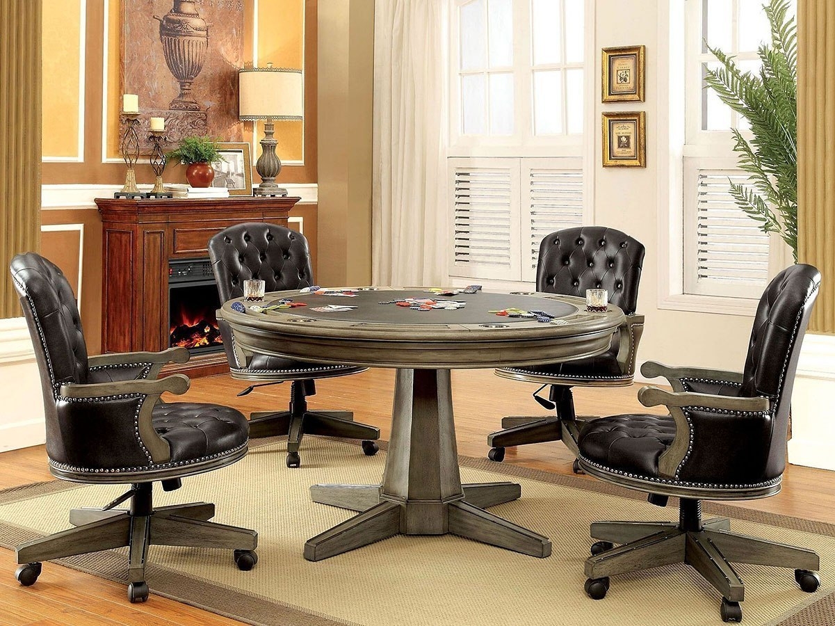 Yelena Leatherette/Wood Round Game Table Set