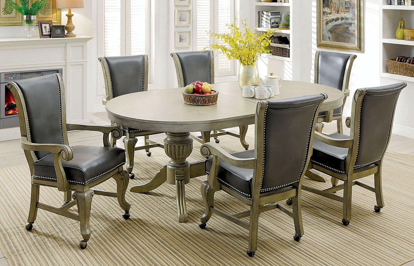 Melina Leatherette/Wood Oval Game Table Set