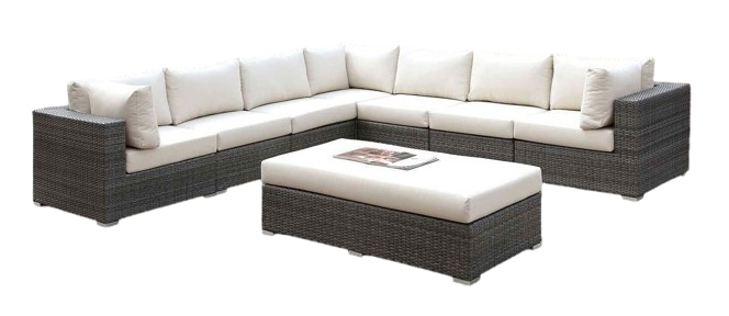 Somani Fabric/Faux Rattan L-Shaped Patio Sectional, Configuration 11
