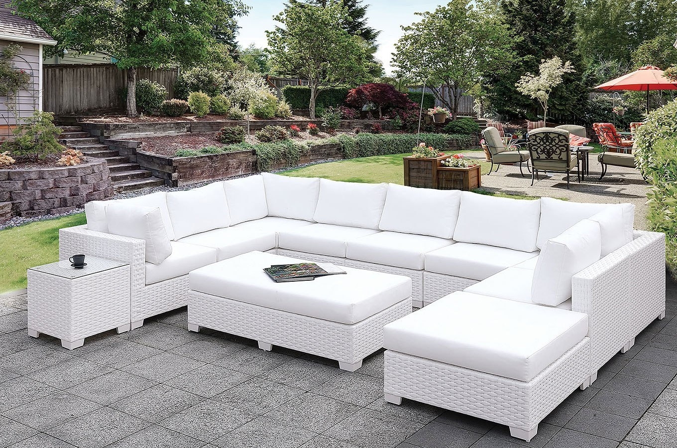 Somani Fabric/Faux Rattan Customizable Patio Sectional Set