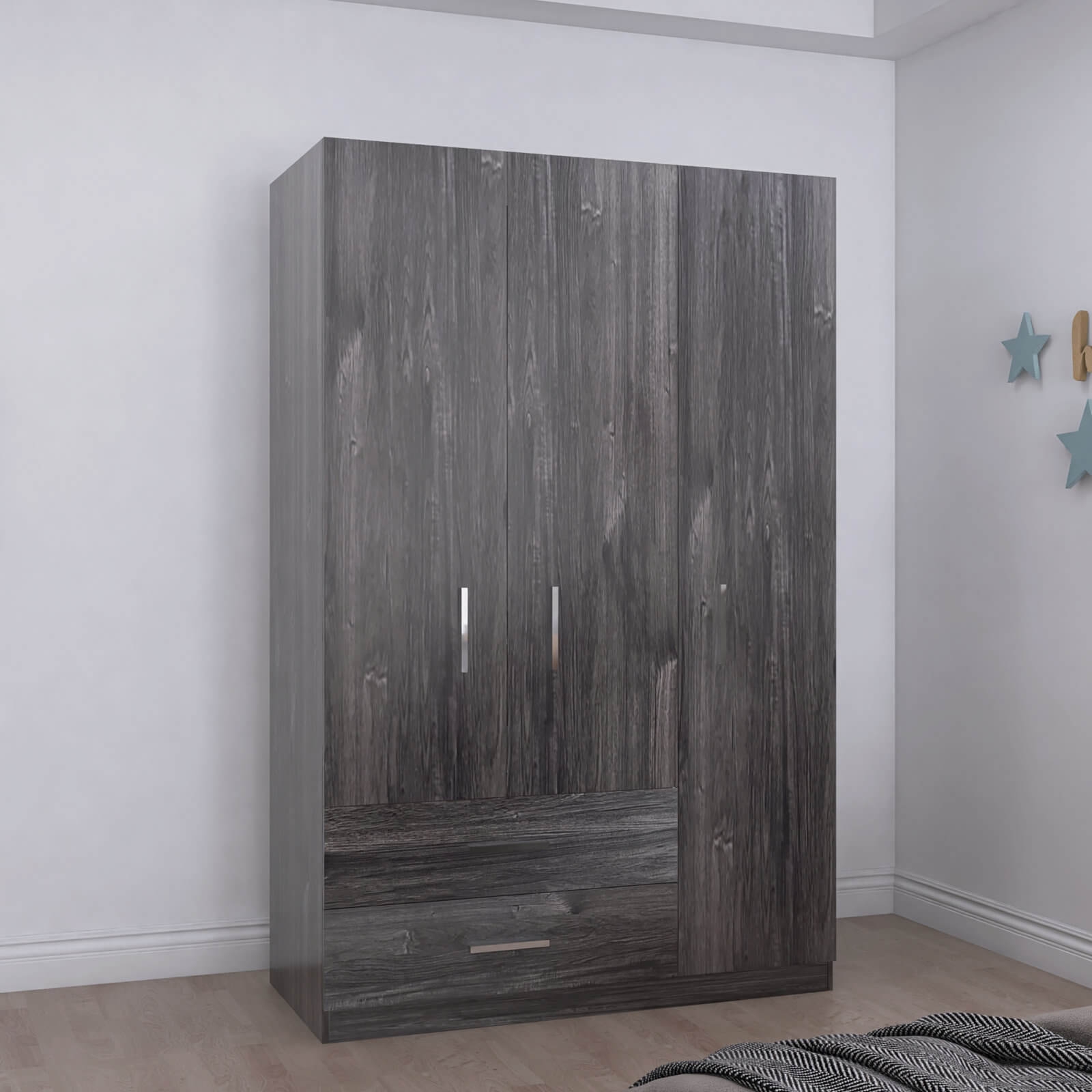 Cambridge Matte 3-Door Wardrobe w/2-Drawer Storage