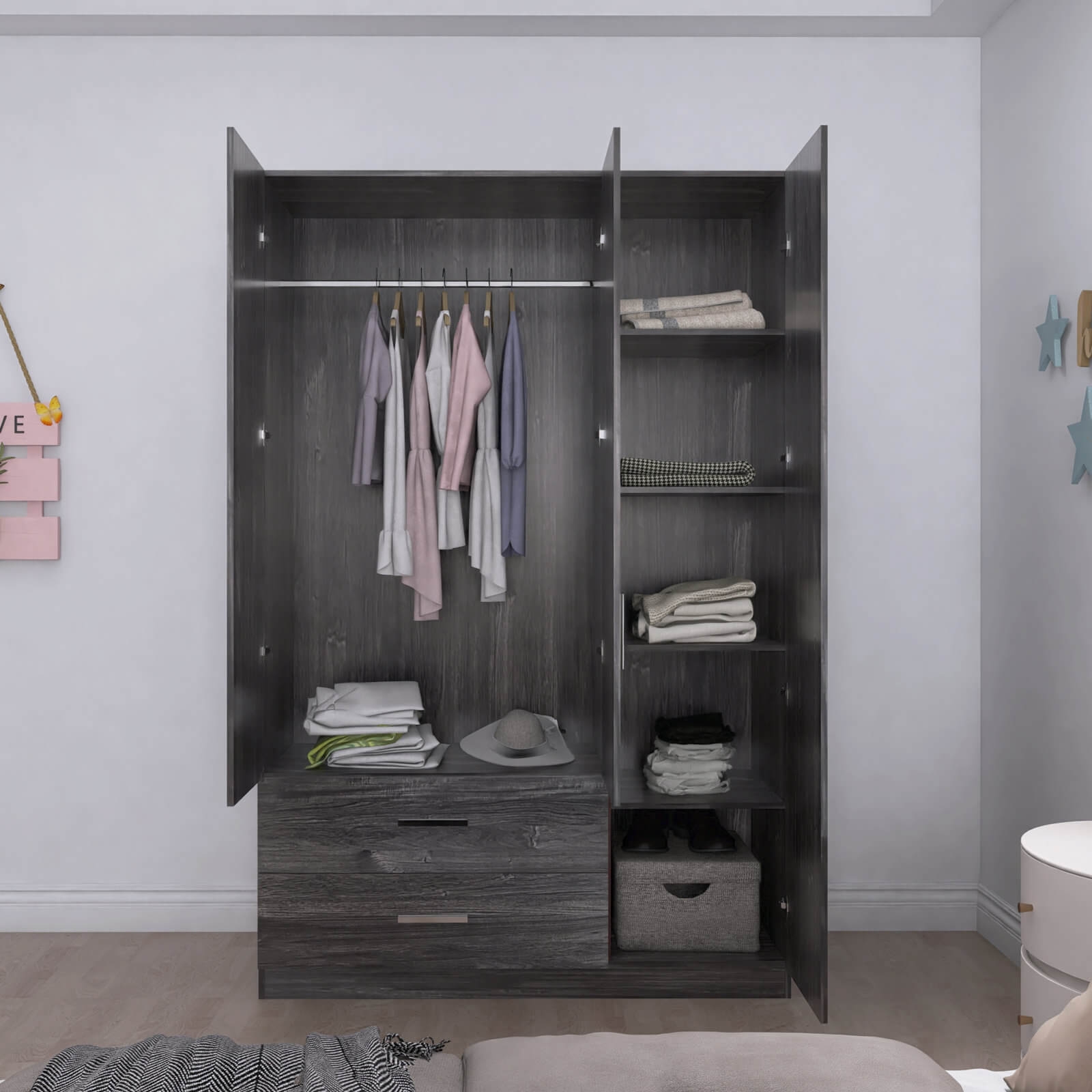 Cambridge Matte 3-Door Wardrobe w/2-Drawer Storage