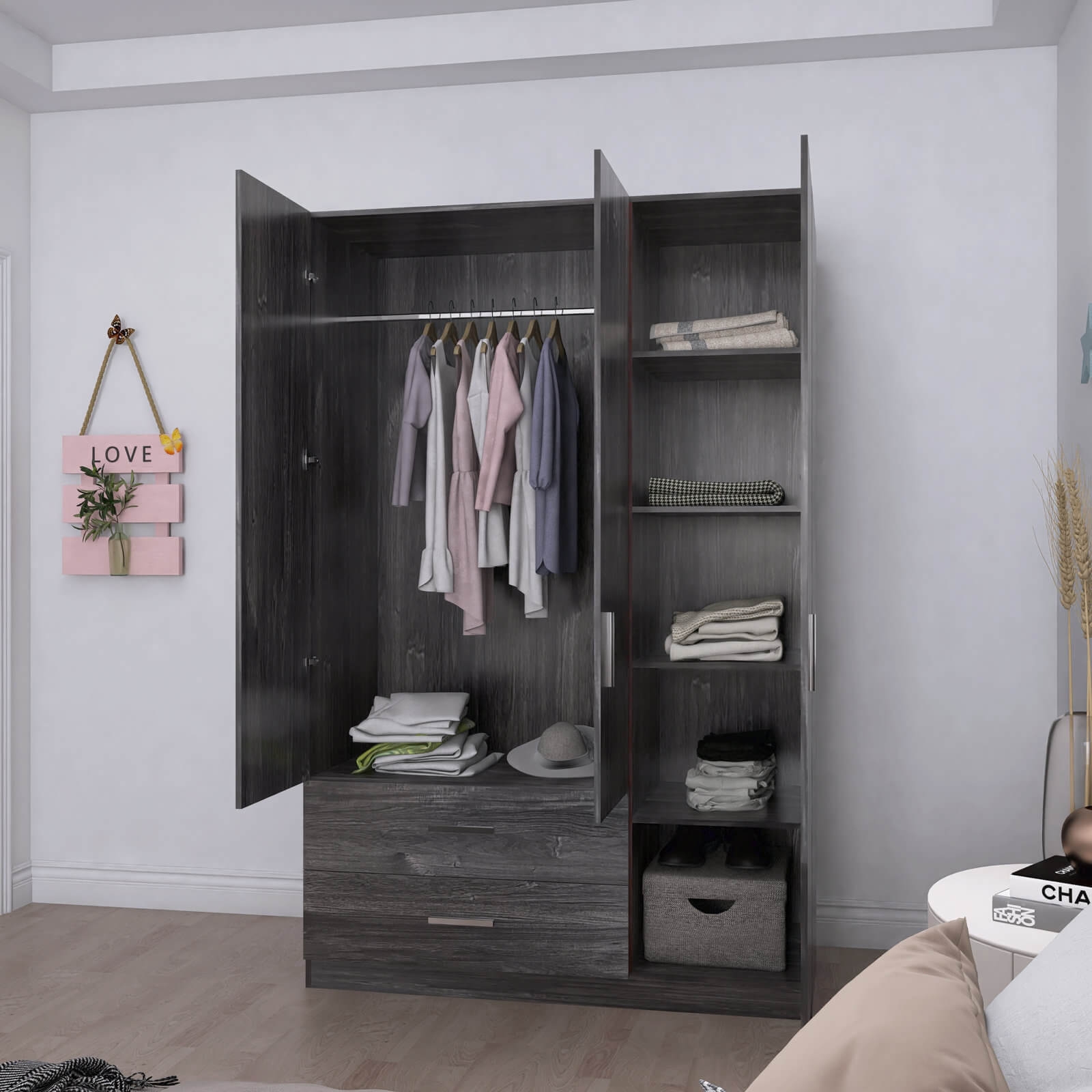 Cambridge Matte 3-Door Wardrobe w/2-Drawer Storage