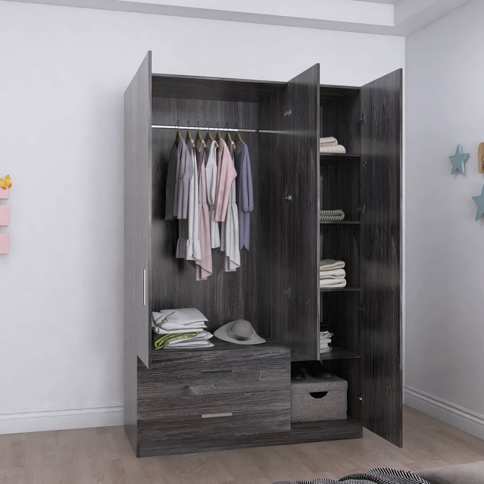 Cambridge Matte 3-Door Wardrobe w/2-Drawer Storage
