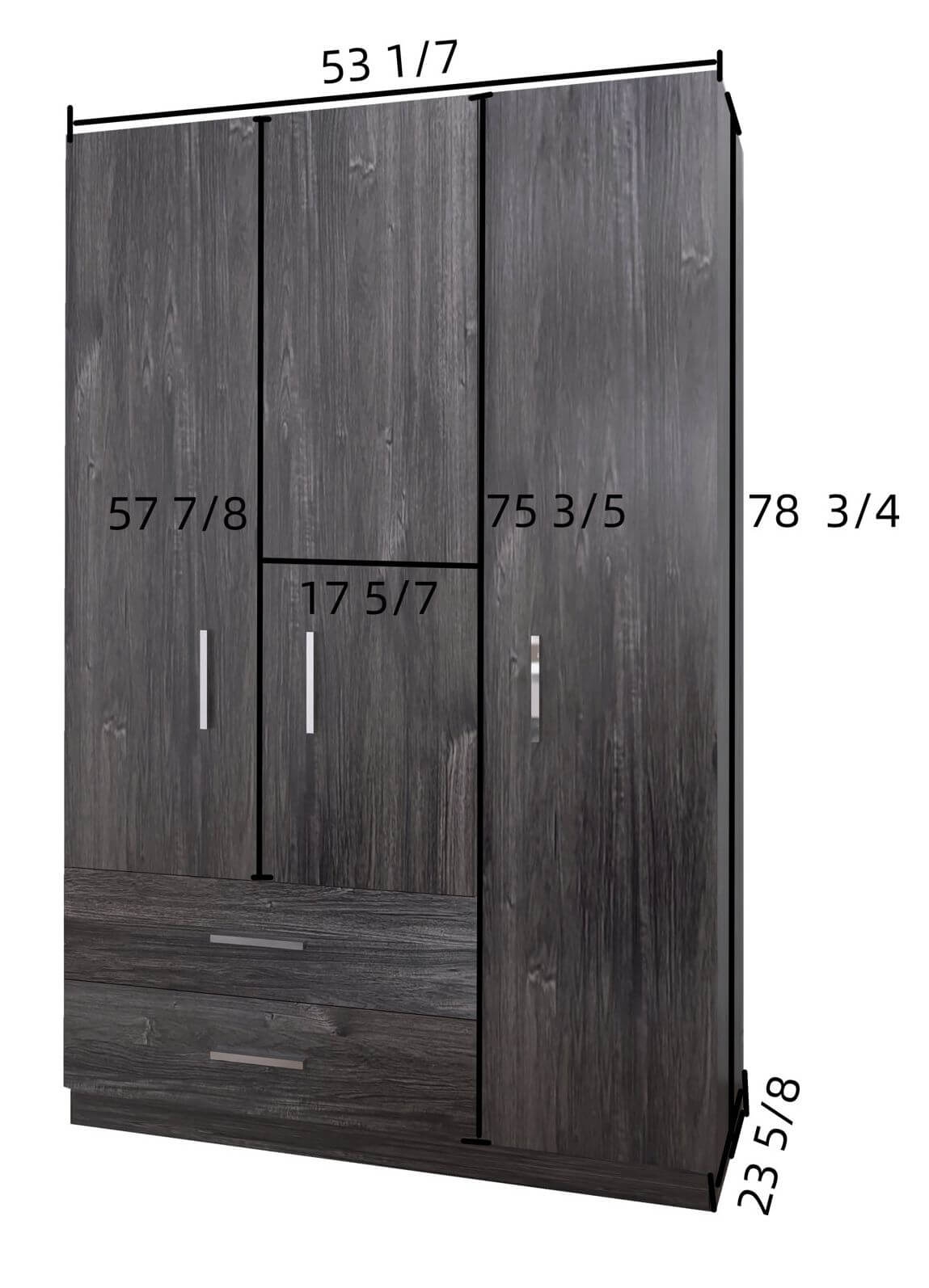 Cambridge Matte 3-Door Wardrobe w/2-Drawer Storage