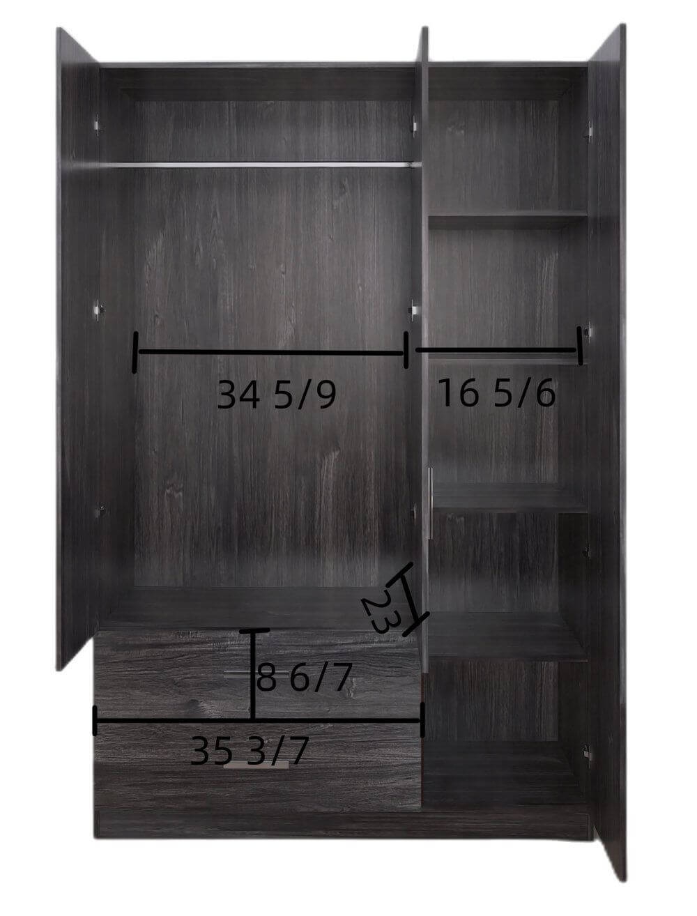 Cambridge Matte 3-Door Wardrobe w/2-Drawer Storage