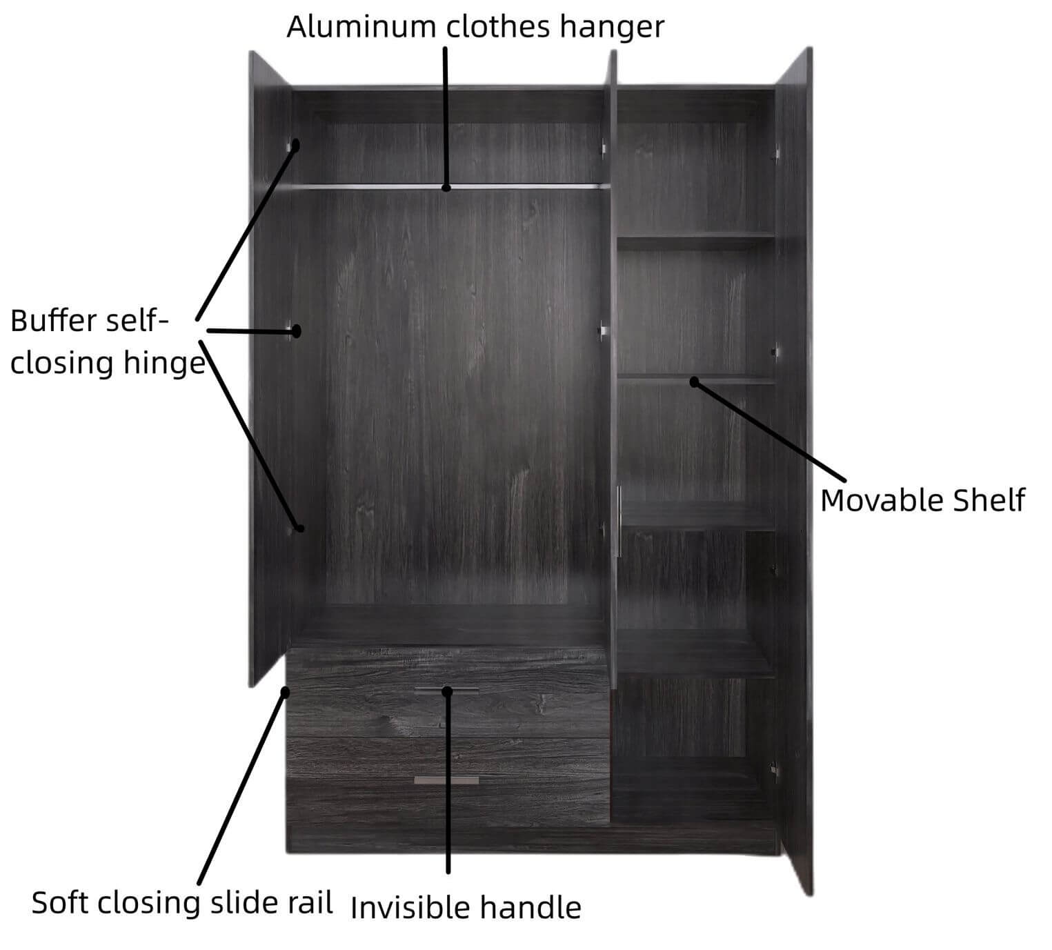 Cambridge Matte 3-Door Wardrobe w/2-Drawer Storage
