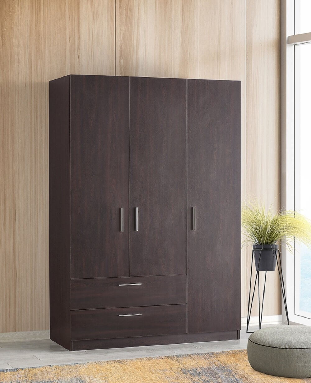 Cambridge Matte 3-Door Wardrobe w/2-Drawer Storage
