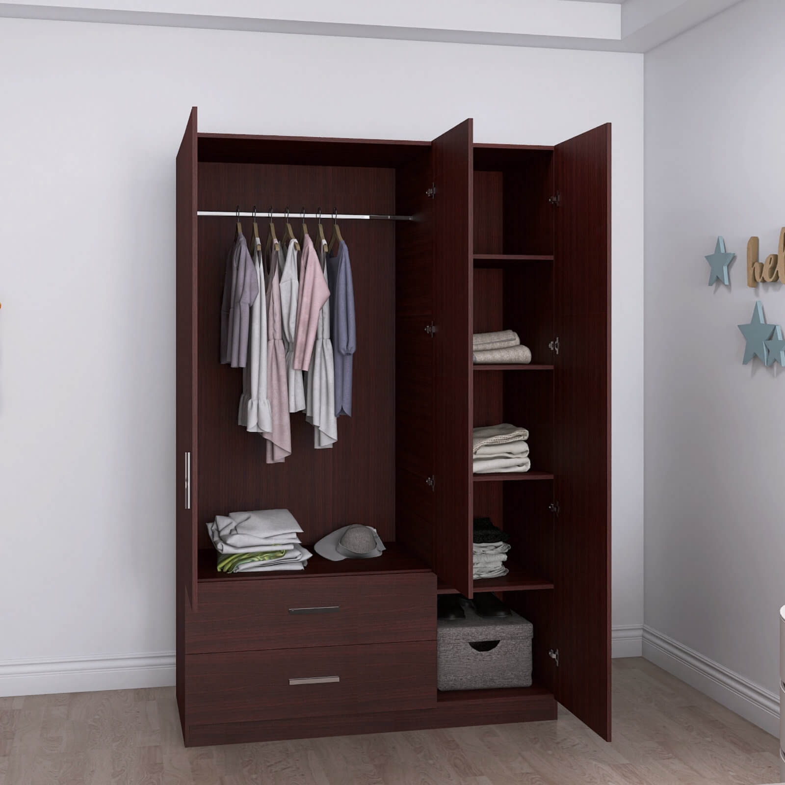 Cambridge Matte 3-Door Wardrobe w/2-Drawer Storage