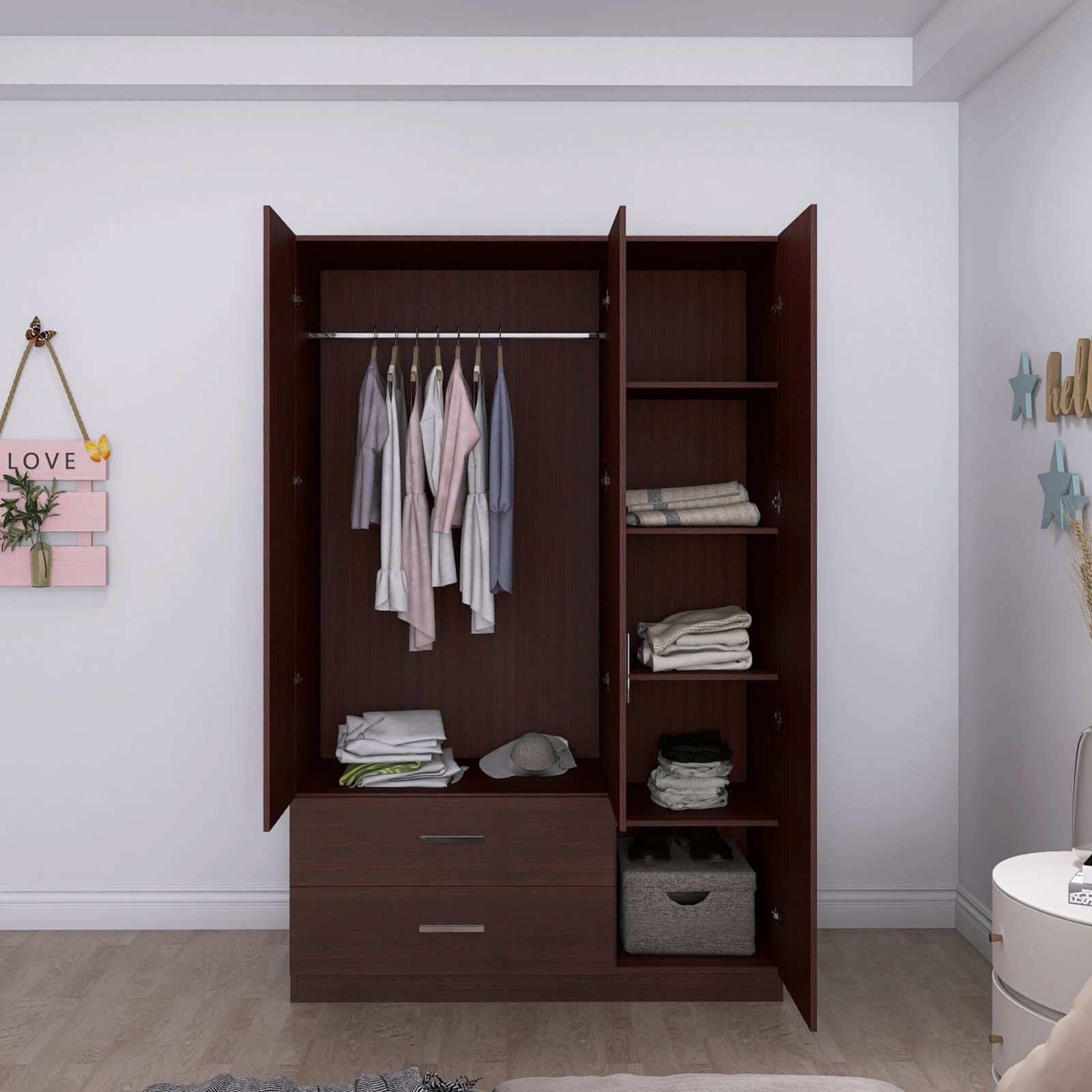 Cambridge Matte 3-Door Wardrobe w/2-Drawer Storage