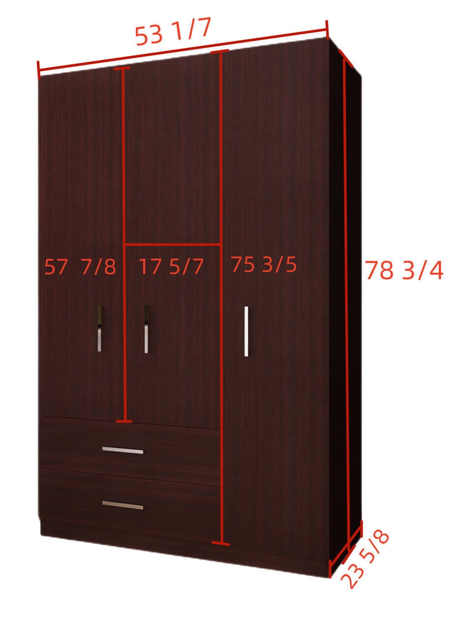 Cambridge Matte 3-Door Wardrobe w/2-Drawer Storage