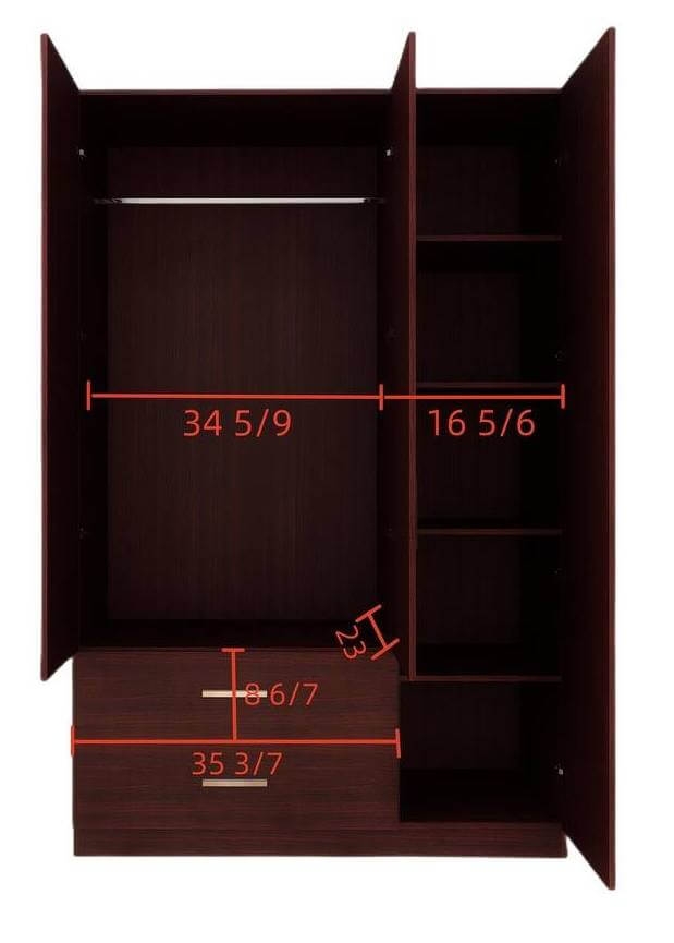 Cambridge Matte 3-Door Wardrobe w/2-Drawer Storage