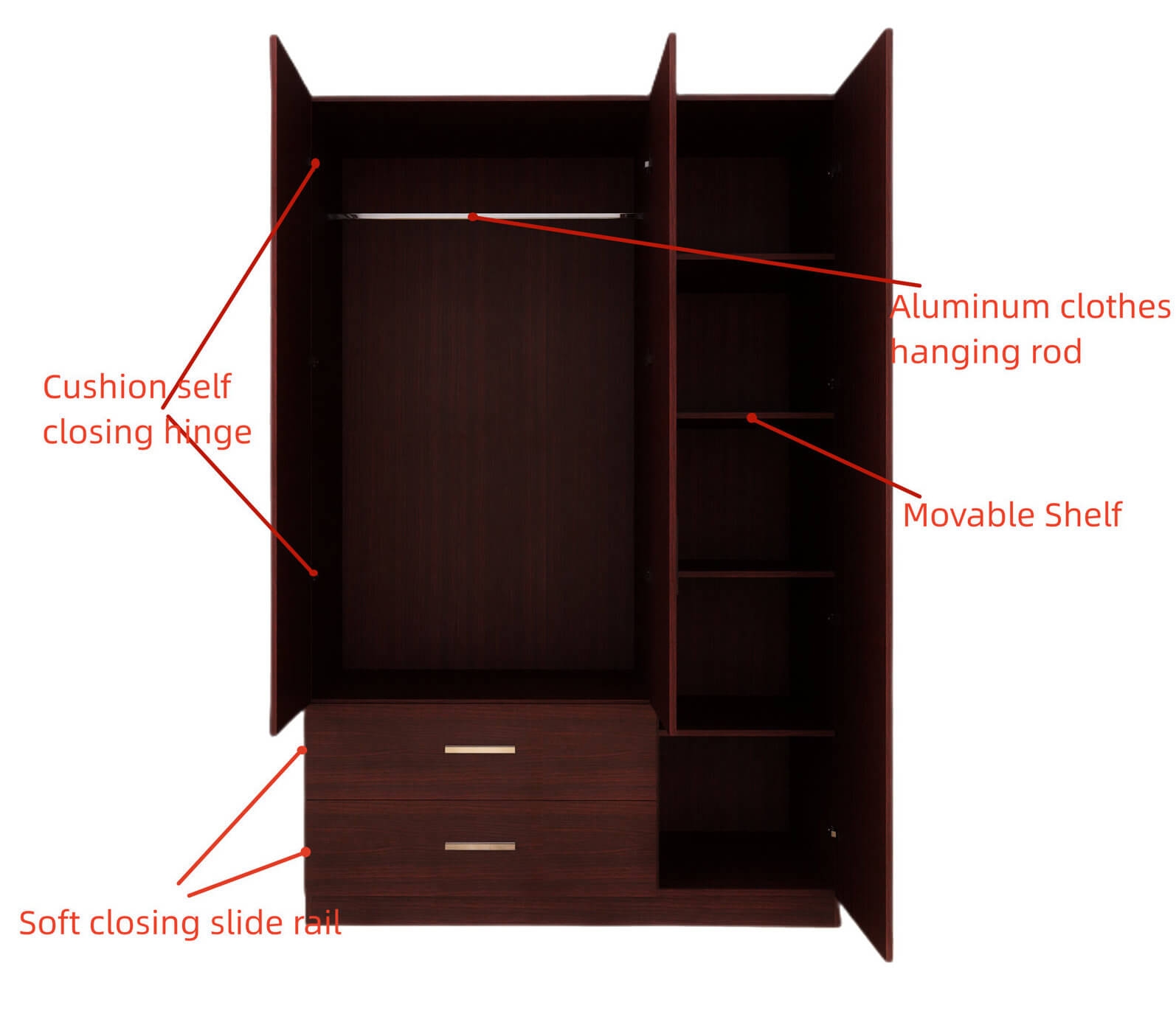 Cambridge Matte 3-Door Wardrobe w/2-Drawer Storage