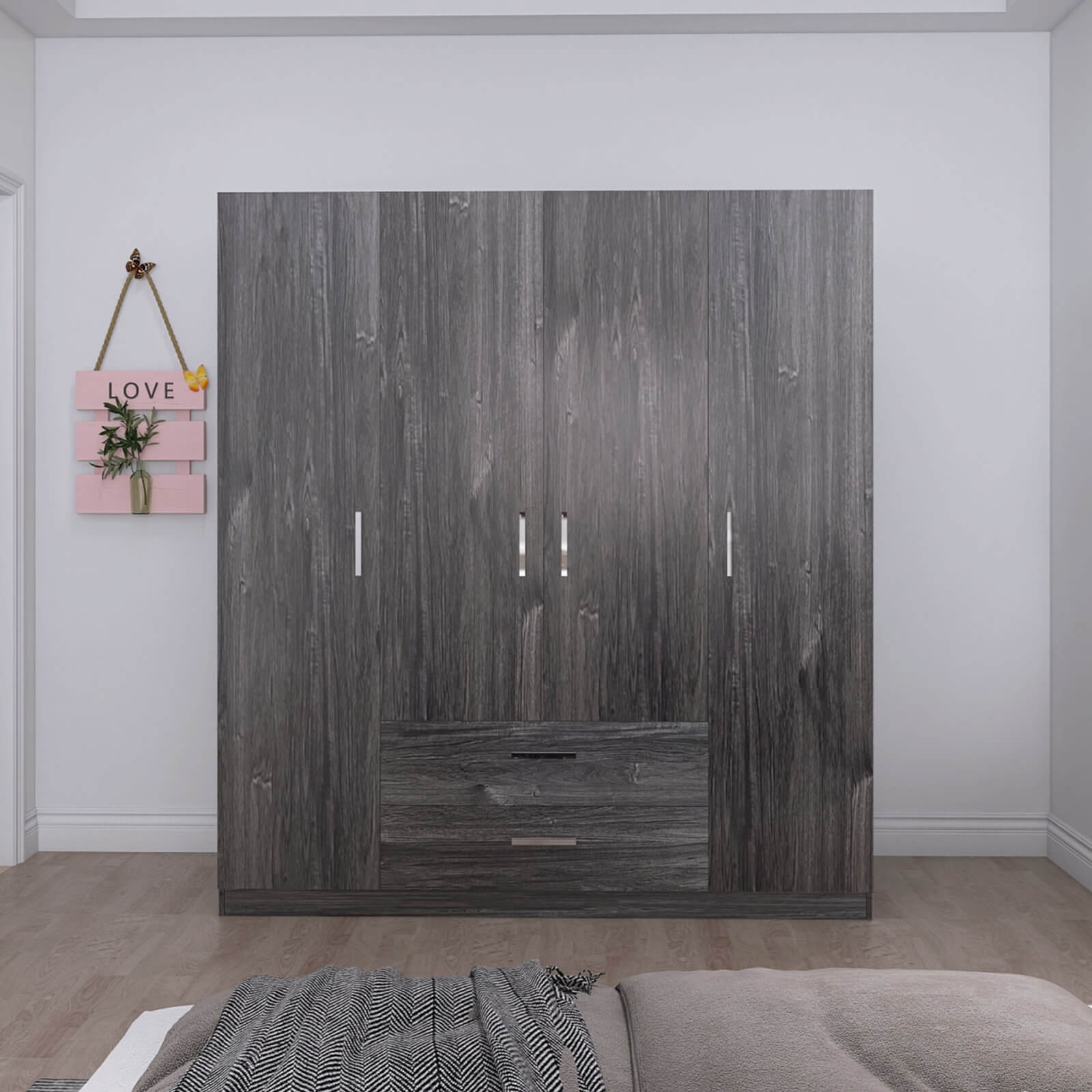 Cambridge Matte 4-Door Wardrobe w/2-Drawer Storage
