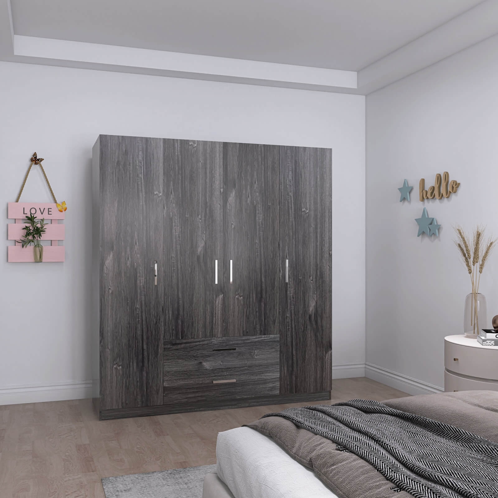 Cambridge Matte 4-Door Wardrobe w/2-Drawer Storage