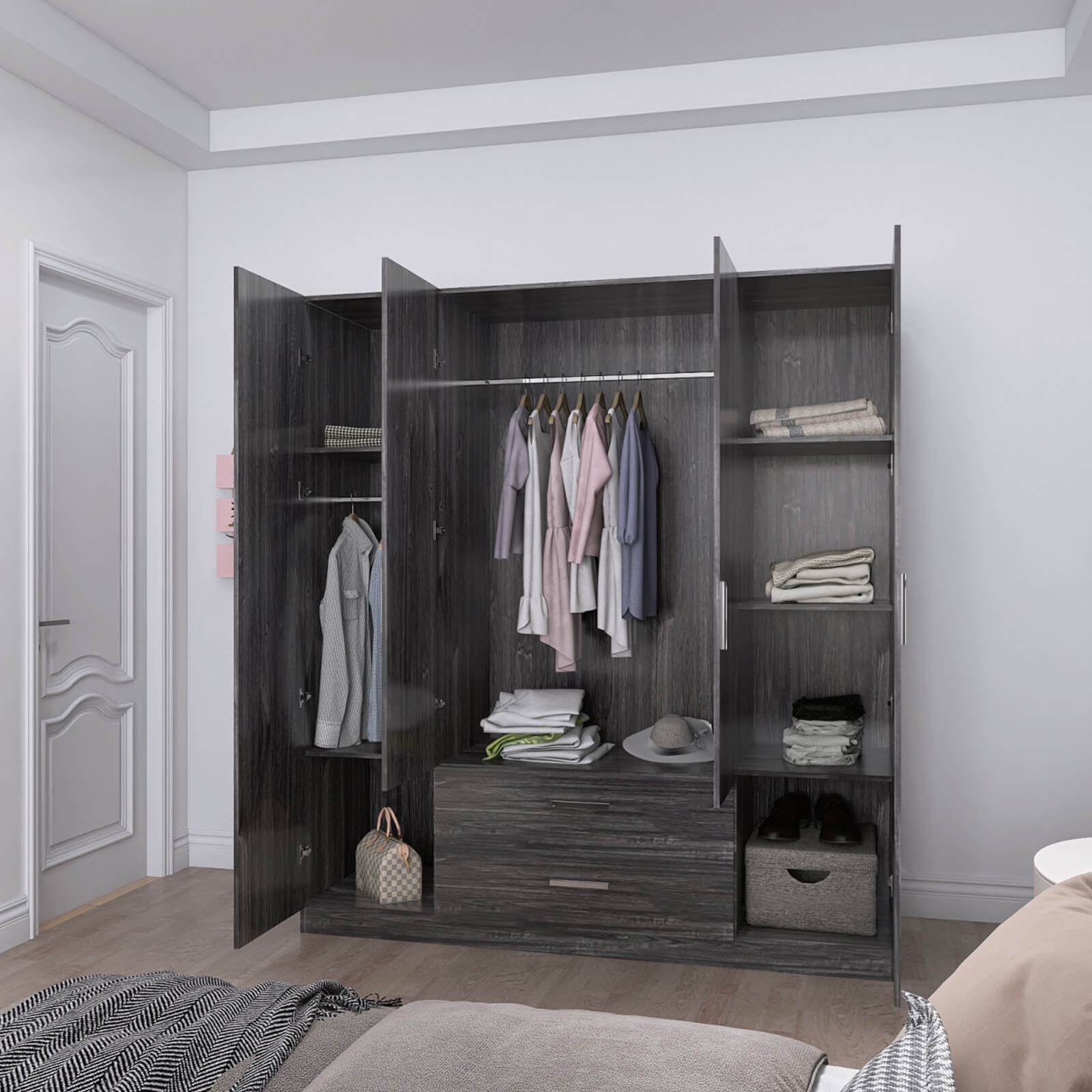 Cambridge Matte 4-Door Wardrobe w/2-Drawer Storage