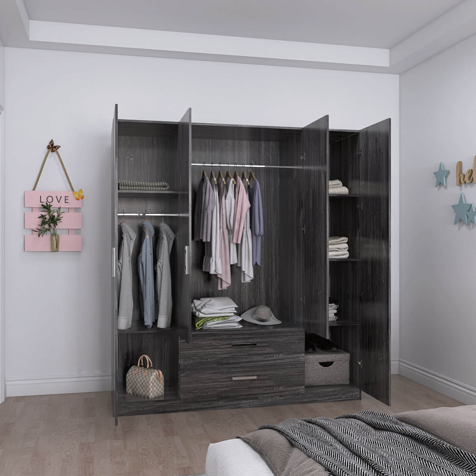Cambridge Matte 4-Door Wardrobe w/2-Drawer Storage